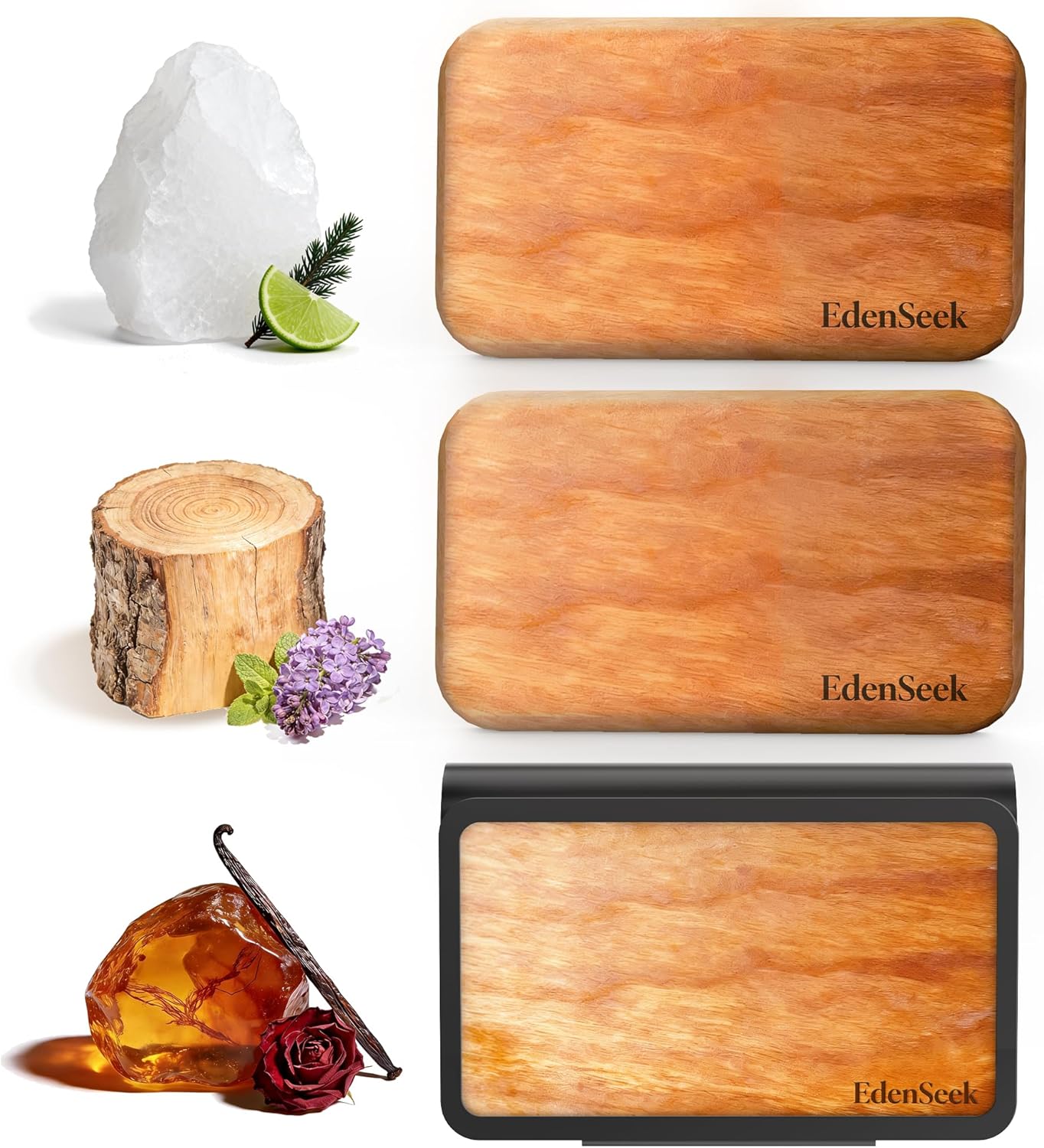 EdenSeek Wooden Car Air Freshener: FSC-Certified Wood, Pure Essential Oils, 40+ Days Scent, Refillable 3 Scents, Visor Clip Diffuser