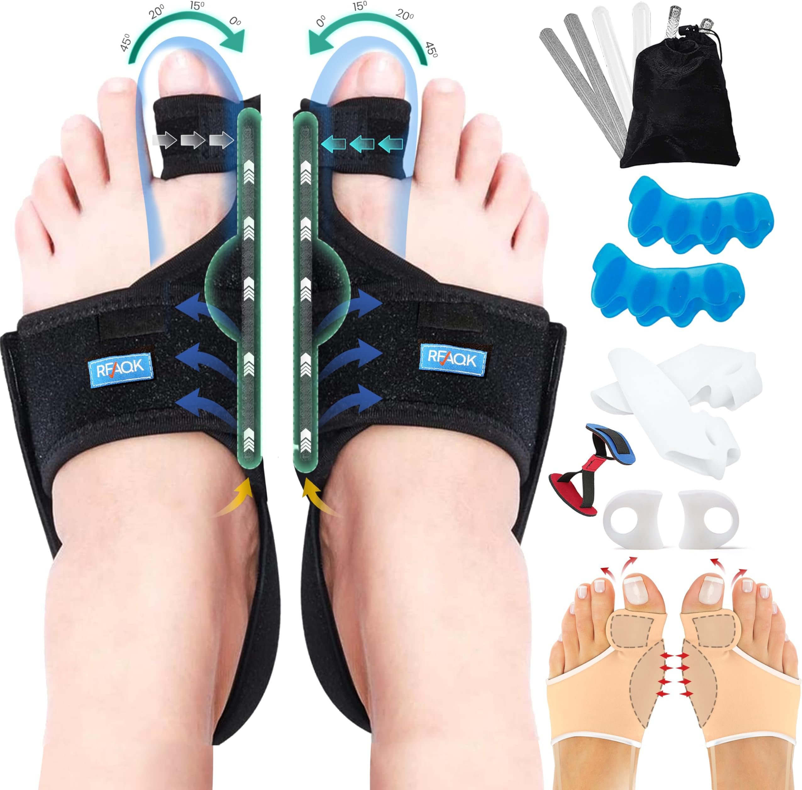 11pcs Bunion Corrector for Women & Men - Bunion Relief Kit with Toe Separators and Bunion Splints Hammer and Big Toe Separator, Spacers and Straighteners, Exercise Strap for Hallux Valgus Correction