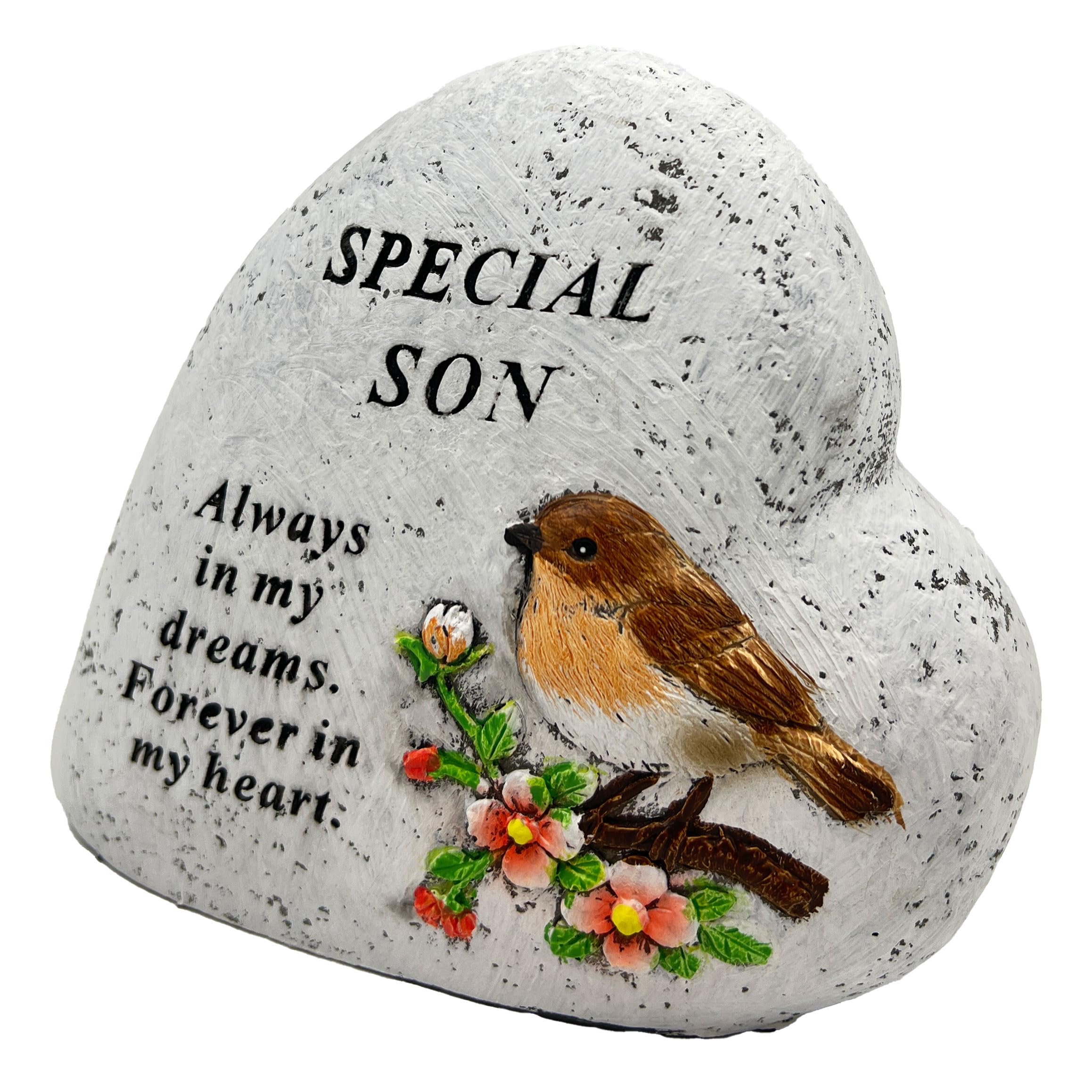 Angraves Multicolor Special Son Graveside Memorial Love Heart Robin Floral Grave Plaque Ornament Decoration Rock