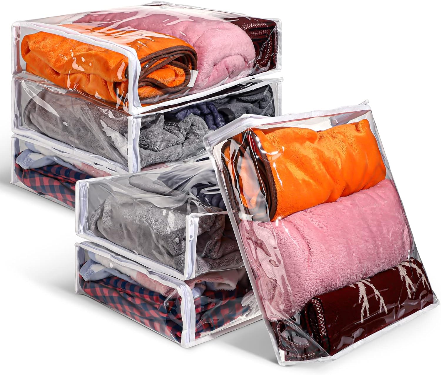 5 Packs Clear Zippered Storage Bags Sweater Moth Bags Plastic Storage for Blankets Clothes Bed Sheet Organizer with Zipper for Closet Linen Sweater Bed Sheet Clothes Pillow(16 x 14 x 4 Inch)