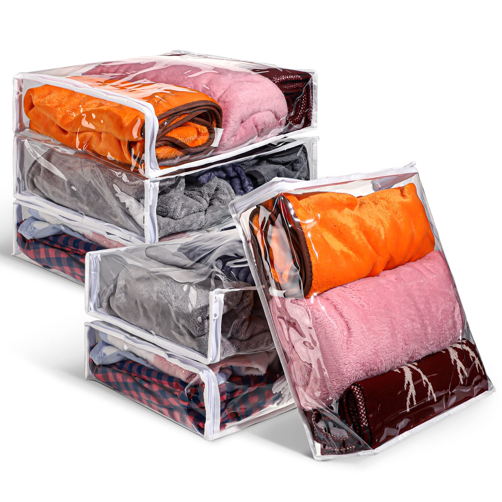 6 Packs Clear Zippered Storage Bags 16 x 14 x 4 Inch Sweater Moth Bags Vinyl Plastic Storage for Blankets Clothes Bed Sheet Organizer with Zipper for Closet Linen Sweater Clothes Comforters Pillow