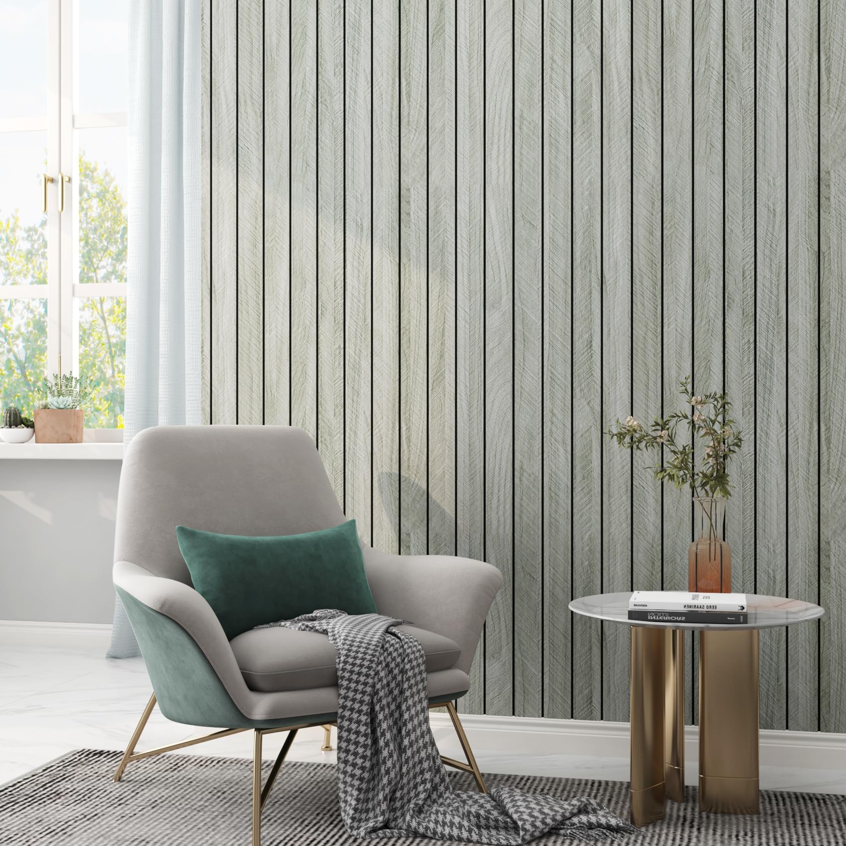 LaCheery 60cm x 300cm Pannelli Decorativi per Pareti PVC 3D Rotolo Pannelli da Parete Effetto Legno Carta da Parati Adesiva Muro Grigio Chiaro Spesso Impermeabile per Muro Armadio Soggiorno Salone
