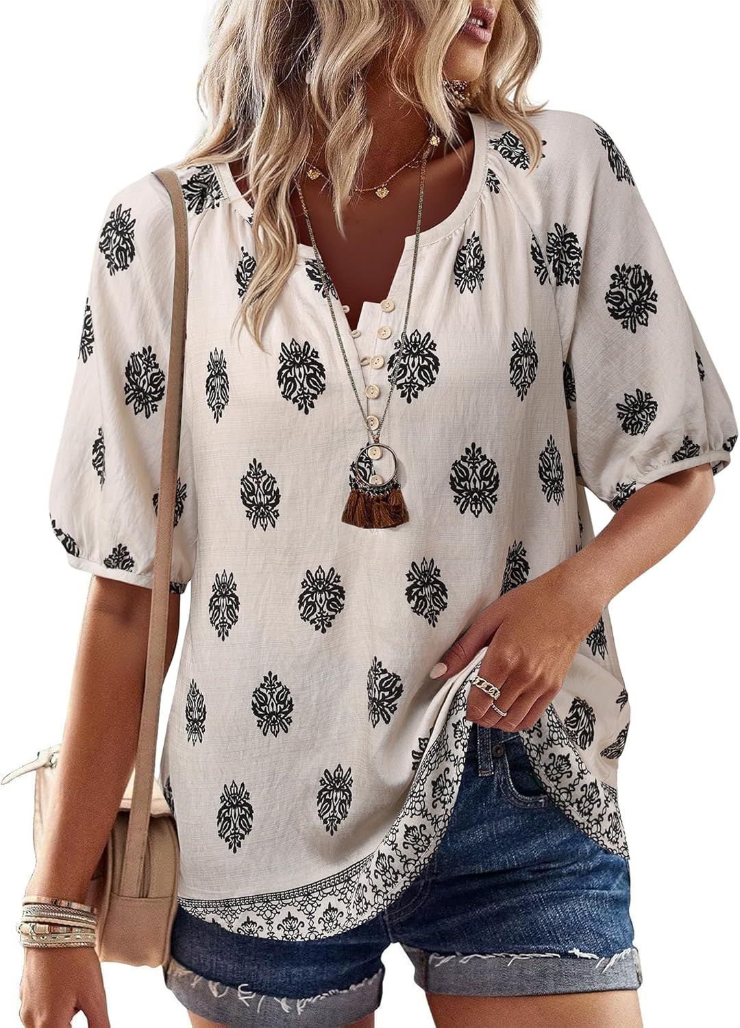 Unixseque Womens Summer Tops V Neck Short Sleeve Blouses Casual Button Down Shirts Floral Boho Clothing Trendy 2025