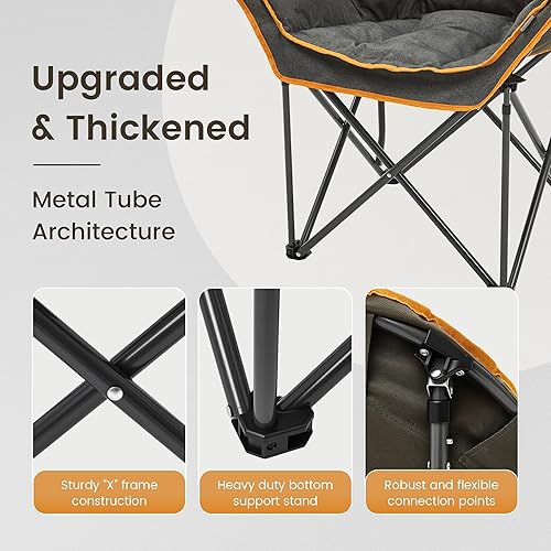 Miniatura 6 de Silla de campamento acolchada de gran tamaño para adultos, silla de césped acolchada portátil, capacidad de peso de 400 libras, silla plegable de