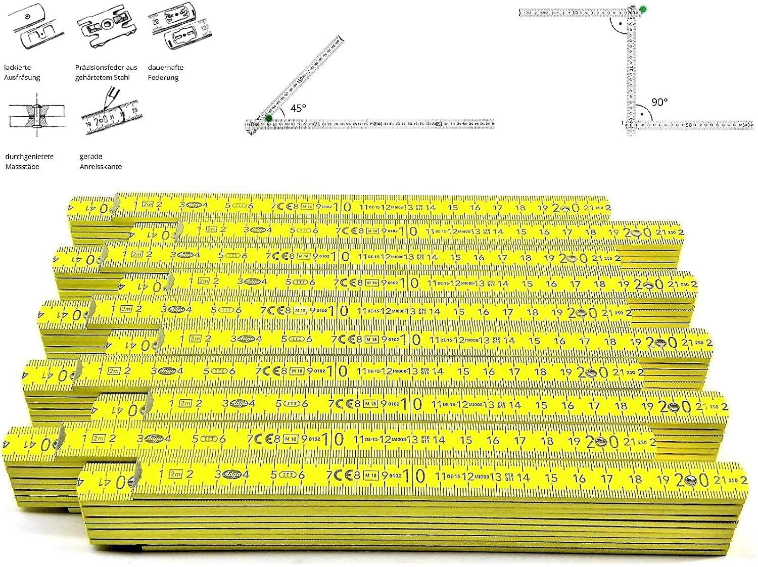 10x ADGA Qualitäts Zollstock 2m Zollstock Meterstab Holz Multimix Gemischt