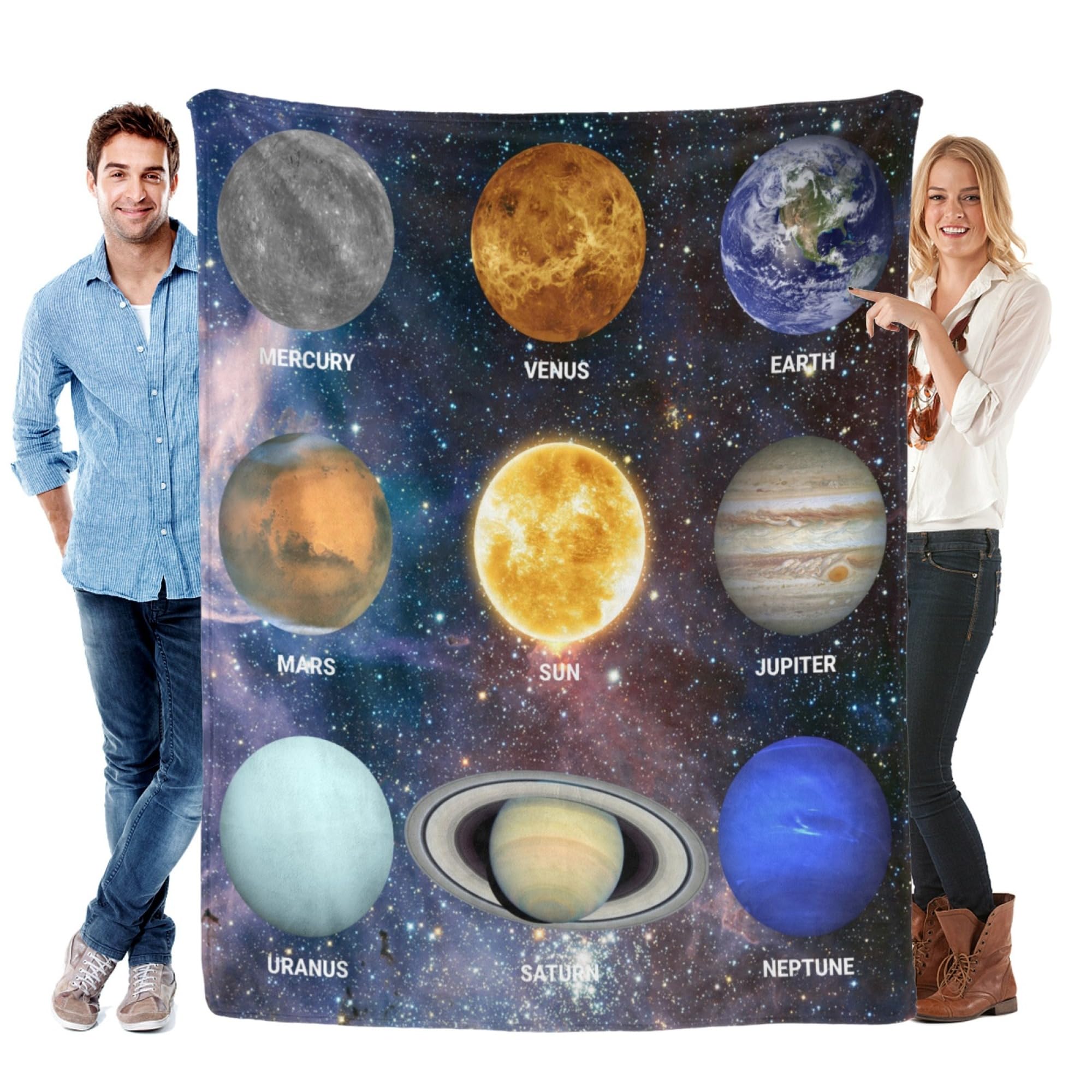 Planet Blanket 50"x40" Space Gift for Kids Boys Girls Lovers Soft Flannel Blankets Planets Sun Pattern Cozy Throws, Couch Bedroom Camping Travel Cute Warm Blankets Gifts