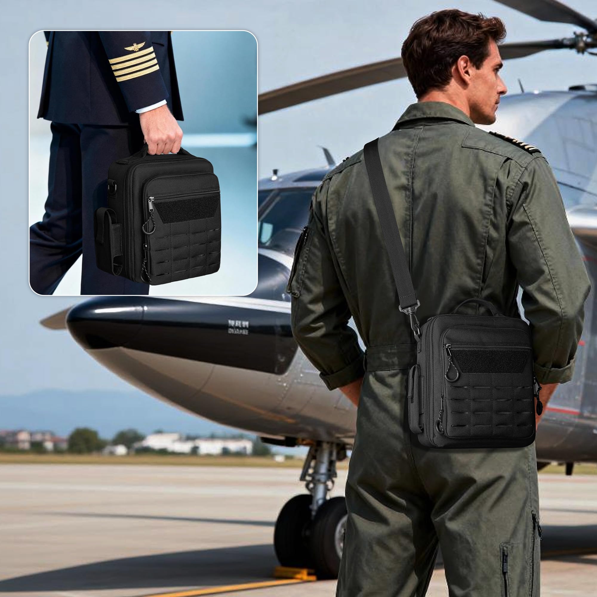 Damero Kopfhörer Tasche für Flieger, kleine Pilotenkoffer für Kopfhörer, Tasche für Flugkopfhörer mit Schultergurten, Schwarz