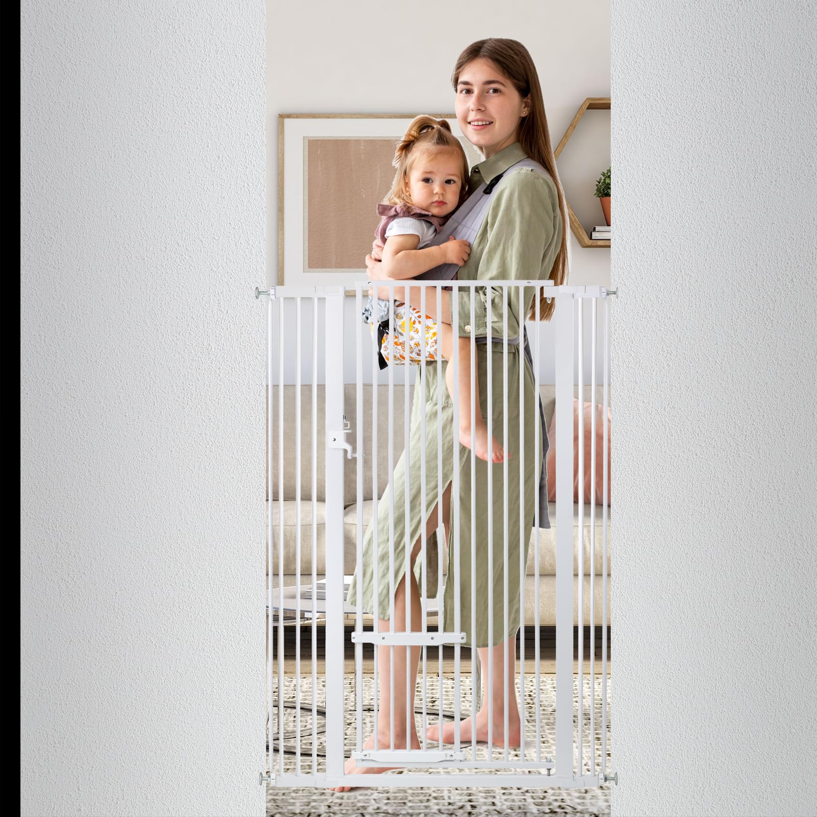 Goyappin 55â€? Extra Tall Pet Gate with Cat Door Walk Through, 29.5"-32.2" Wide Pressure Mounted Dog Gate for Doorways,Indoor Stairs, Hallways,Pet Barriers for Home,Safe