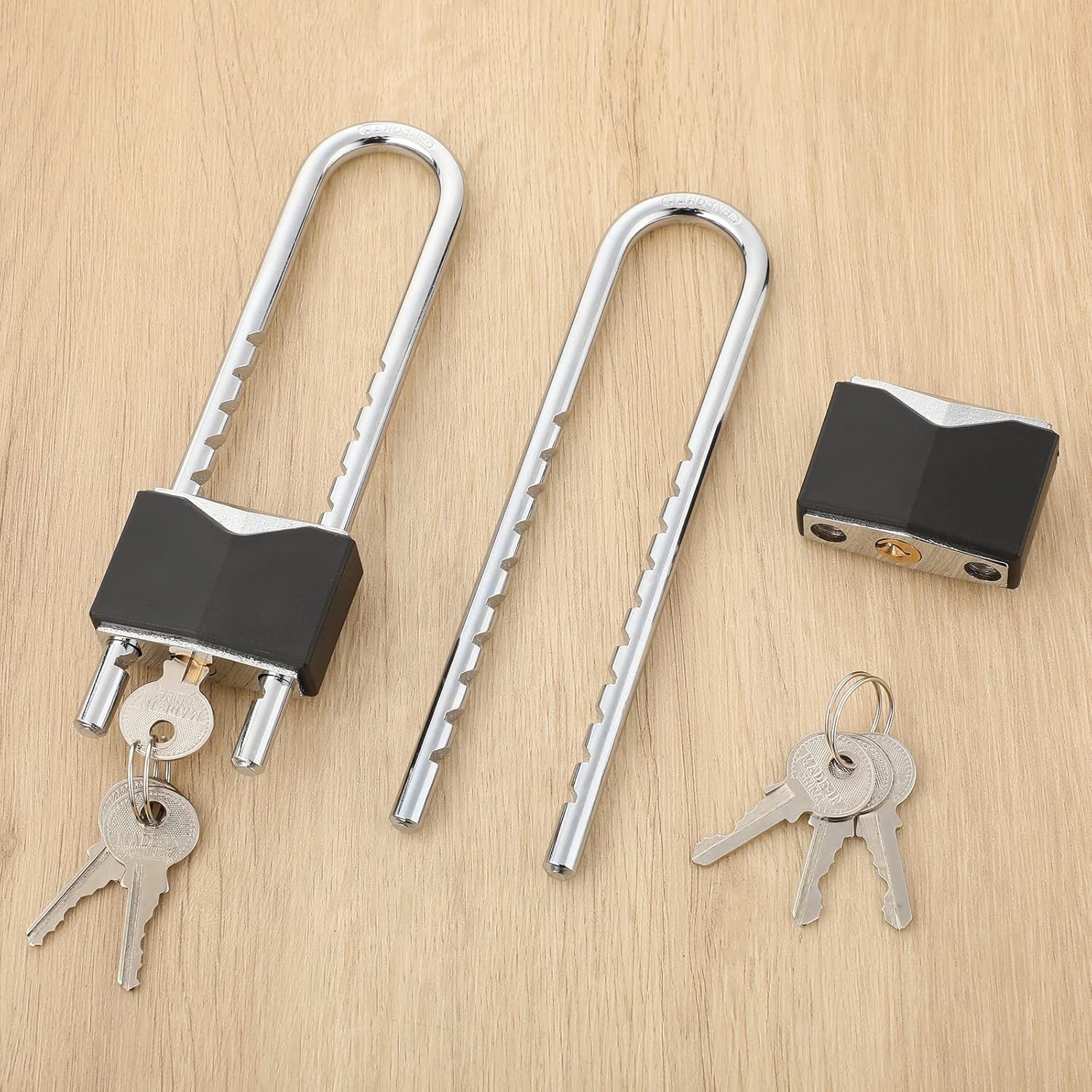 2 Pcs Long Shackle Padlock with Key Solid Brass Removable Adjustable Length Shackle for Gates, Cabinets, Motorcycle, Bike Lock (Black,2 Inch Wide)