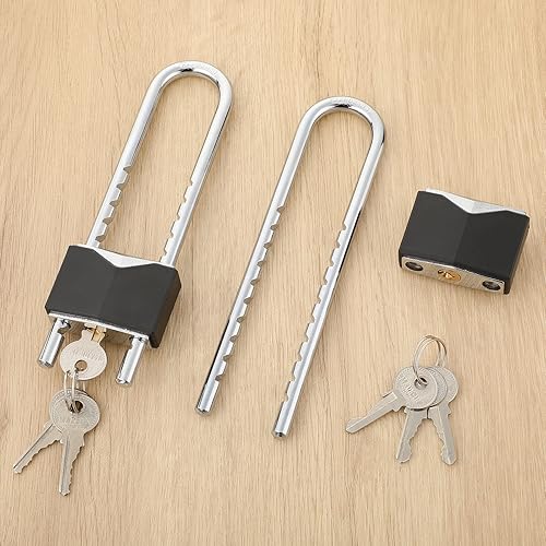 Miniatura 7 de 2 candados de grillete largo con llave de latón macizo, grillete extraíble de longitud ajustable para puertas, armarios, motocicleta, cerradura de