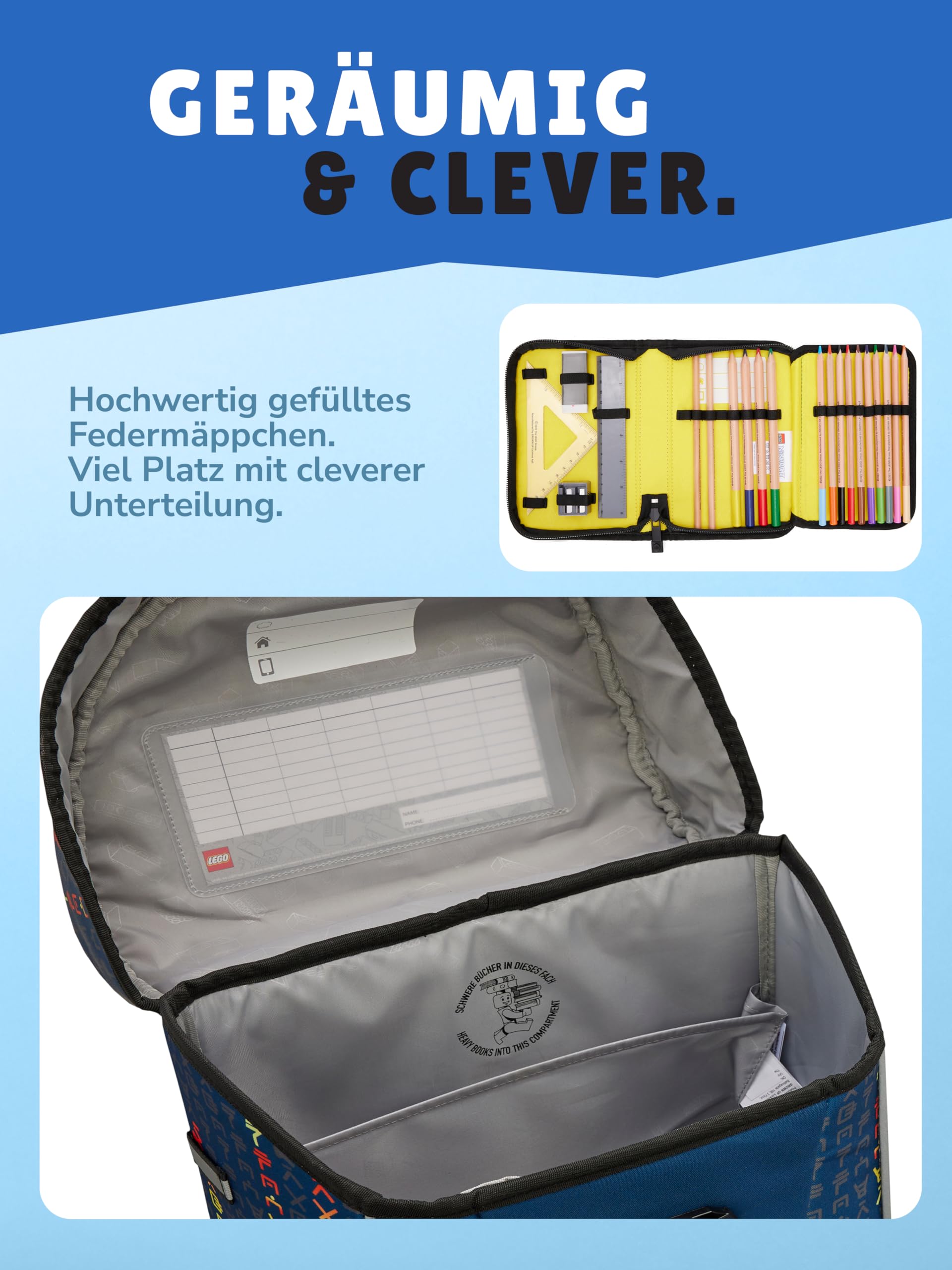 Familando - Schulranzen Set 10-teilig mit Schultüte - Ninjago Blau - Ergonomisch, stabil & mit gepolstertem Rücken - 870g leicht mit 29L Volumen - wasserabweisend und mit Reflektoren - Ab 1. Klasse