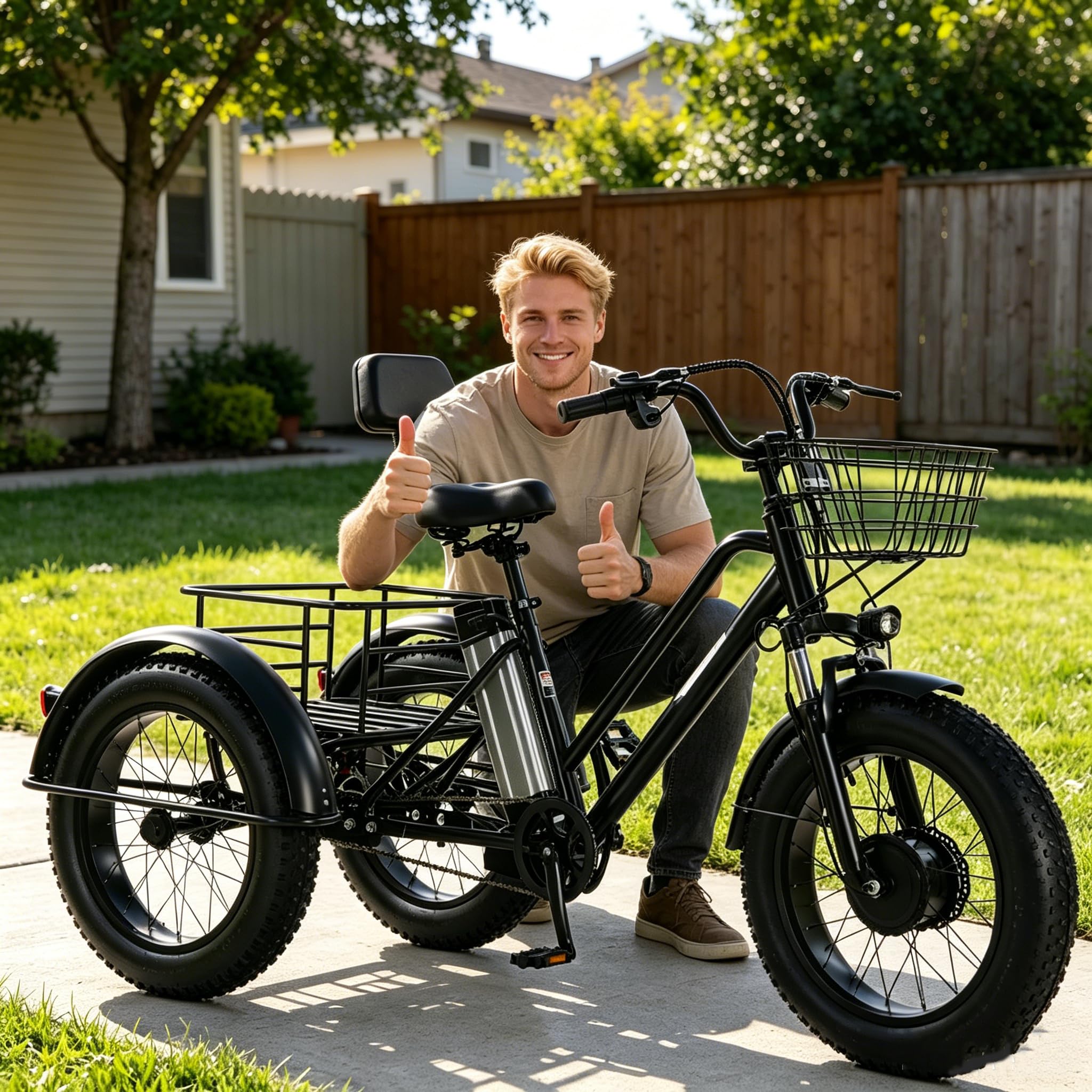 YMLUKzun Motor Adult Electric Trike - Load 200Kg, 20" Fat Tire 3 Wheel Electric Bike with Removable Battery, Shopping Basket (20''x9''x12''), All-Terrain E-Bike for Adults and Teens, Range 45km