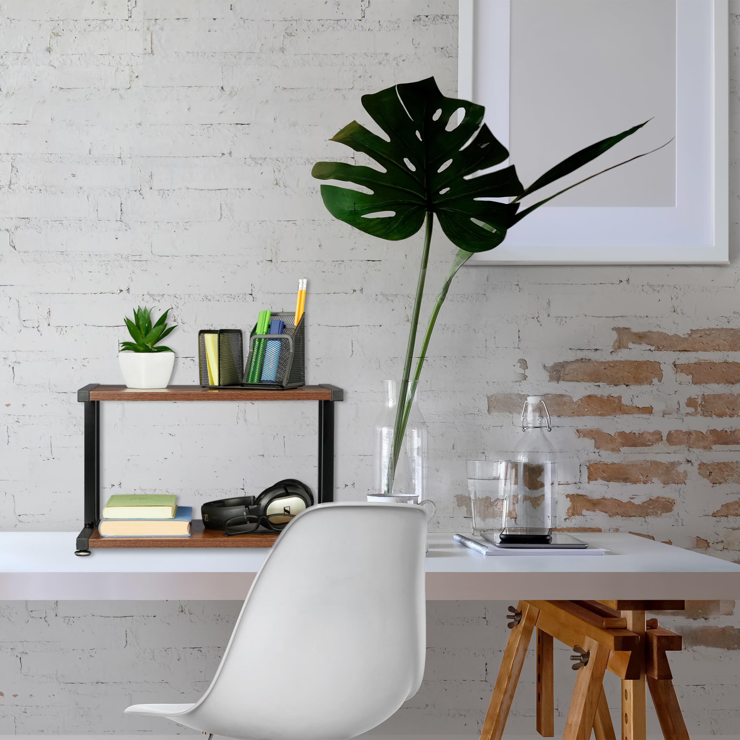Relaxdays Support d'imprimante, Organiseur de Bureau, H x L x P : 28 x 44 x 28 cm, Design Industriel, Marron foncé/Noir