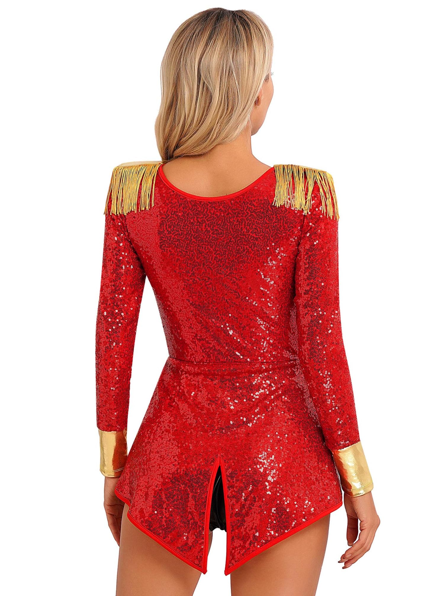 TiaoBug Disfraz De Ringmaster Para Mujer Disfraz De Domadora De Circo Body Manga Larga Lentejuelas Disfraces Del Festival De Halloween