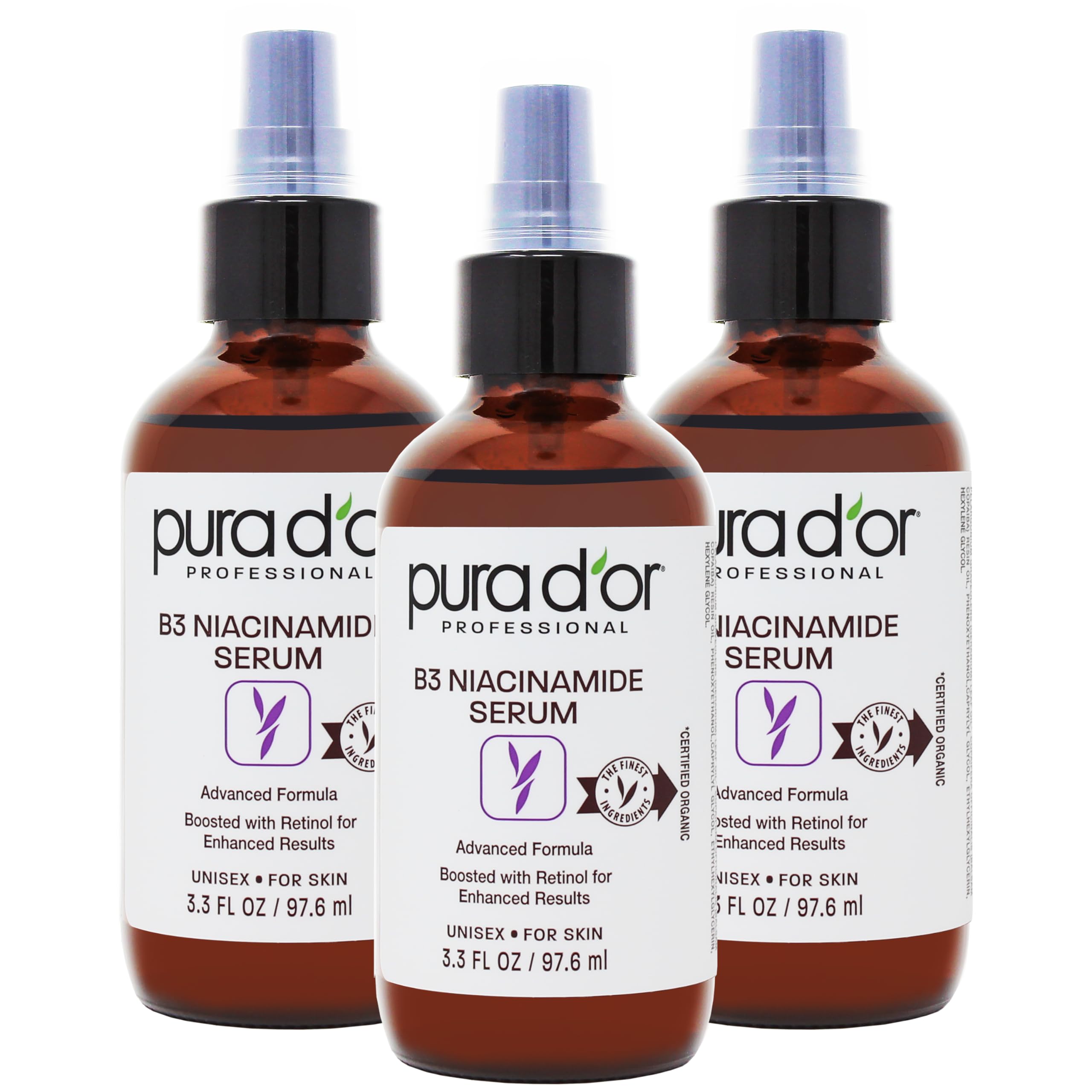 B3 Niacinamide Advanced Facial Serum (3.3oz x3 = 9.9oz) Skin Care Formula with Retinol For Wrinkles, Hydration & Complexion - All Skin Types, Hypoallergenic - Women & Men