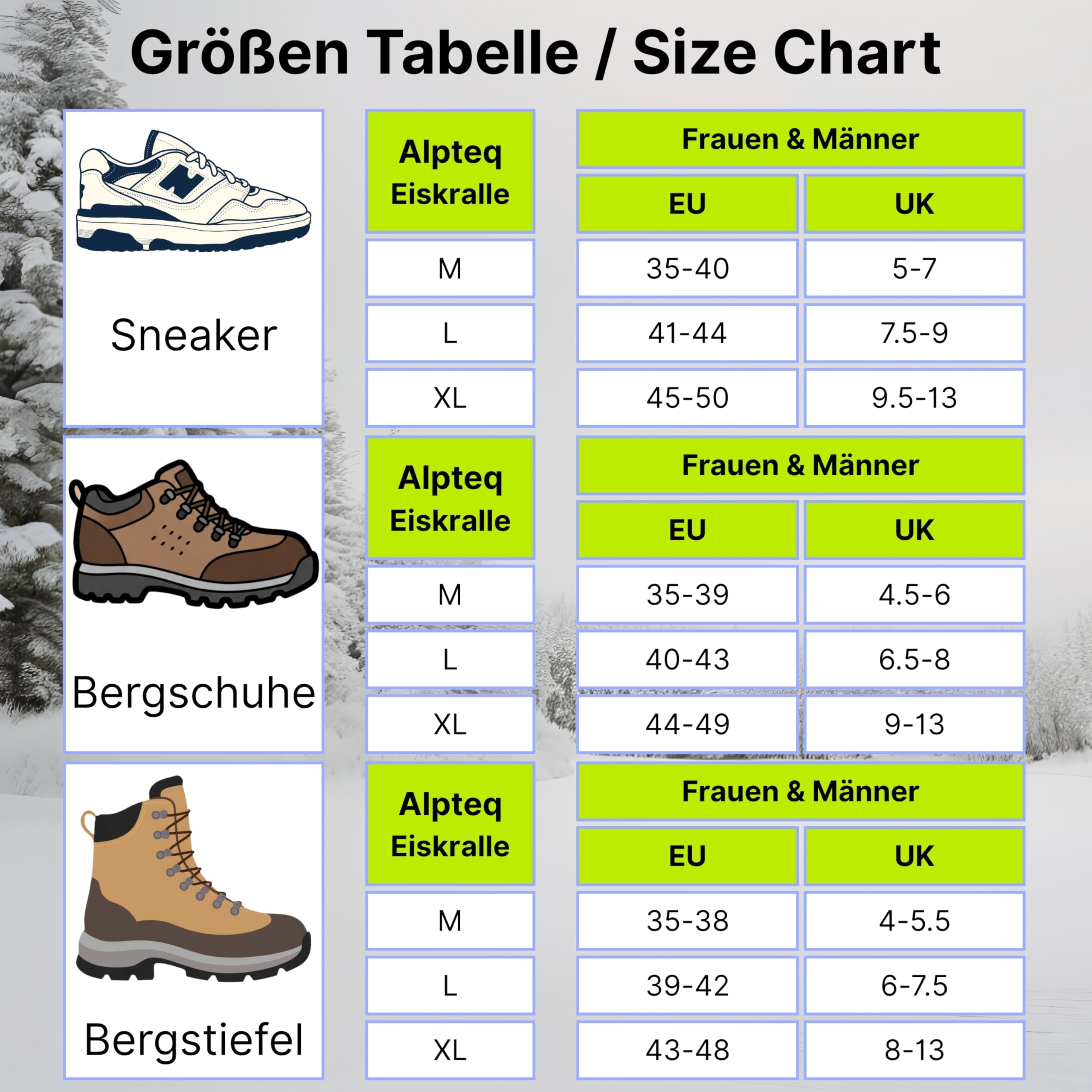 EisKralle – Grödel Steigeisen mit 19 Edelstahl-Spikes – Eiskrallen & Schuhspikes für Wanderschuhe – Anti-Rutsch Schuhkrallen für EIS & Schnee – Ideal zum Wandern, Joggen & Klettern im Winter