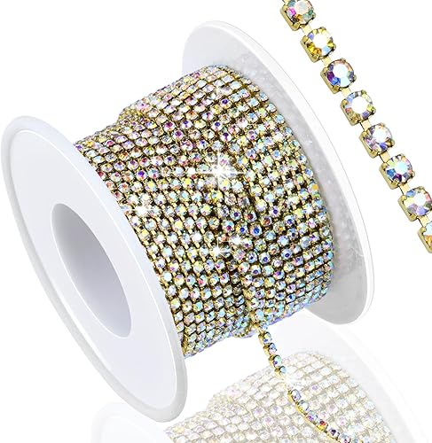 Miniatura 16 de Dowarm Cadena de Cierre de Diamantes de Imitación de Cristal de 10 Yardas 2MM (0.079 pulgadas) para Coser Zapatos Crocs Ropa Tazas, Cadena de Azul