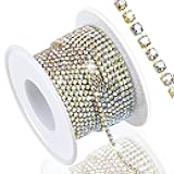 Dowarm 10 Yards 2MM Crystal AB Gold Rhinestone Close Chain Trim for Sewing Crocs Shoes Clothes Cups, SS6 Claw Rhinestone Chain for Craft Jewelry Wedding Bouquet DIY Decoration