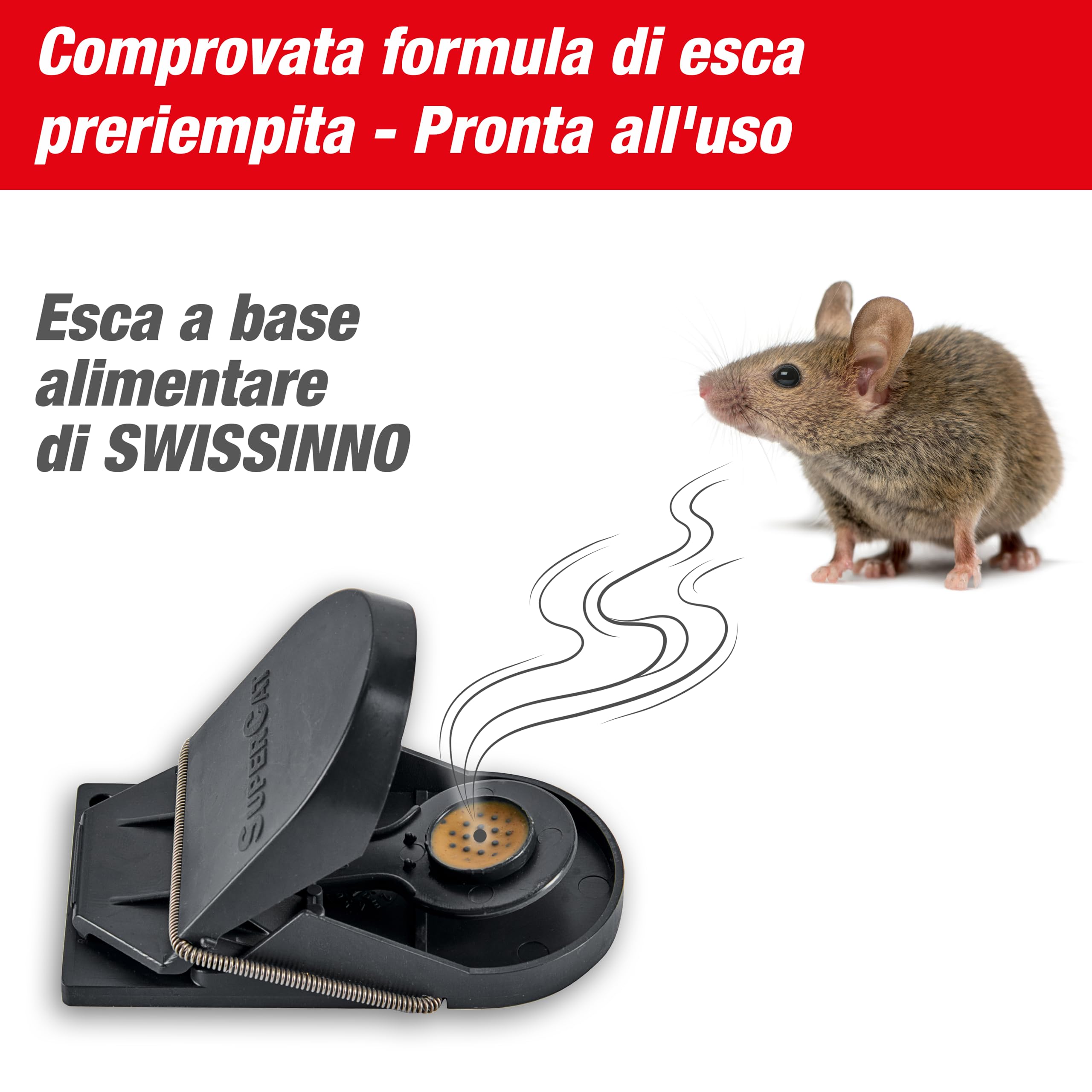 SWISSINNO Trappola per Topi SuperCat: Efficiente e Riutilizzabile con esca alimentare atossica. Pronta all'Uso interno e esterno. Sicura per bambini e animali domestici. Made in Europa: 8 trappole