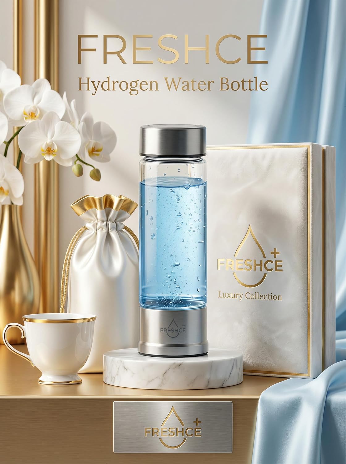 Hydrogen Water Bottle – Hydrogen Water Machine Generator, Glass Water Bottle with SPE/PEM Technology, Portable Rechargeable Water Electrolyzer 1800 PPB, BPA-Free for Home, Office, Gym & Travel