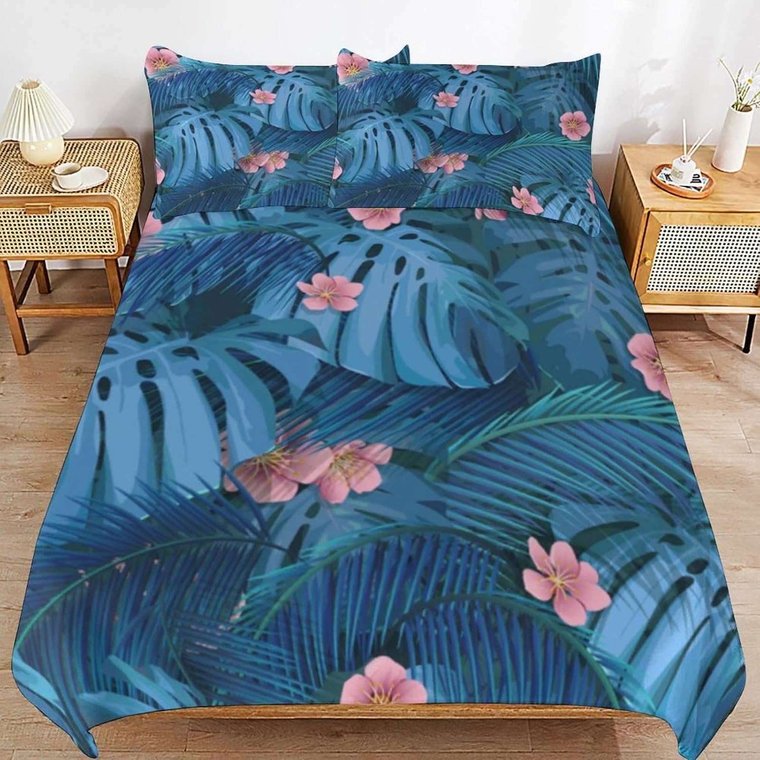 布団カバー 3点セット 熱帯の葉 寝具3点セット 掛け布団カバー 寝具カバーセット 枕カバー 柔らかい 丸洗いOK 四季通用 102