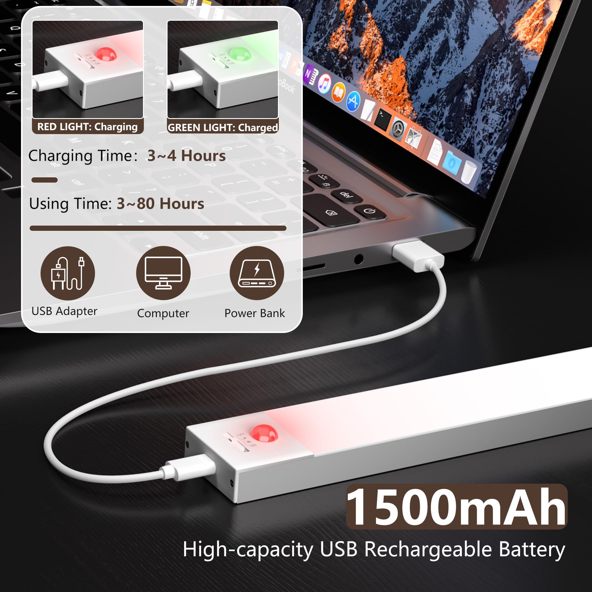 Ylatoial Luce Armadio LED con Sensore di Movimento, 4 Modalità Luce Sottopensile Cucina, USB Lampada LED Ricaricabile, Senza Fili Luci Notturna per Armadio Cucina Scale Corridoio Garage