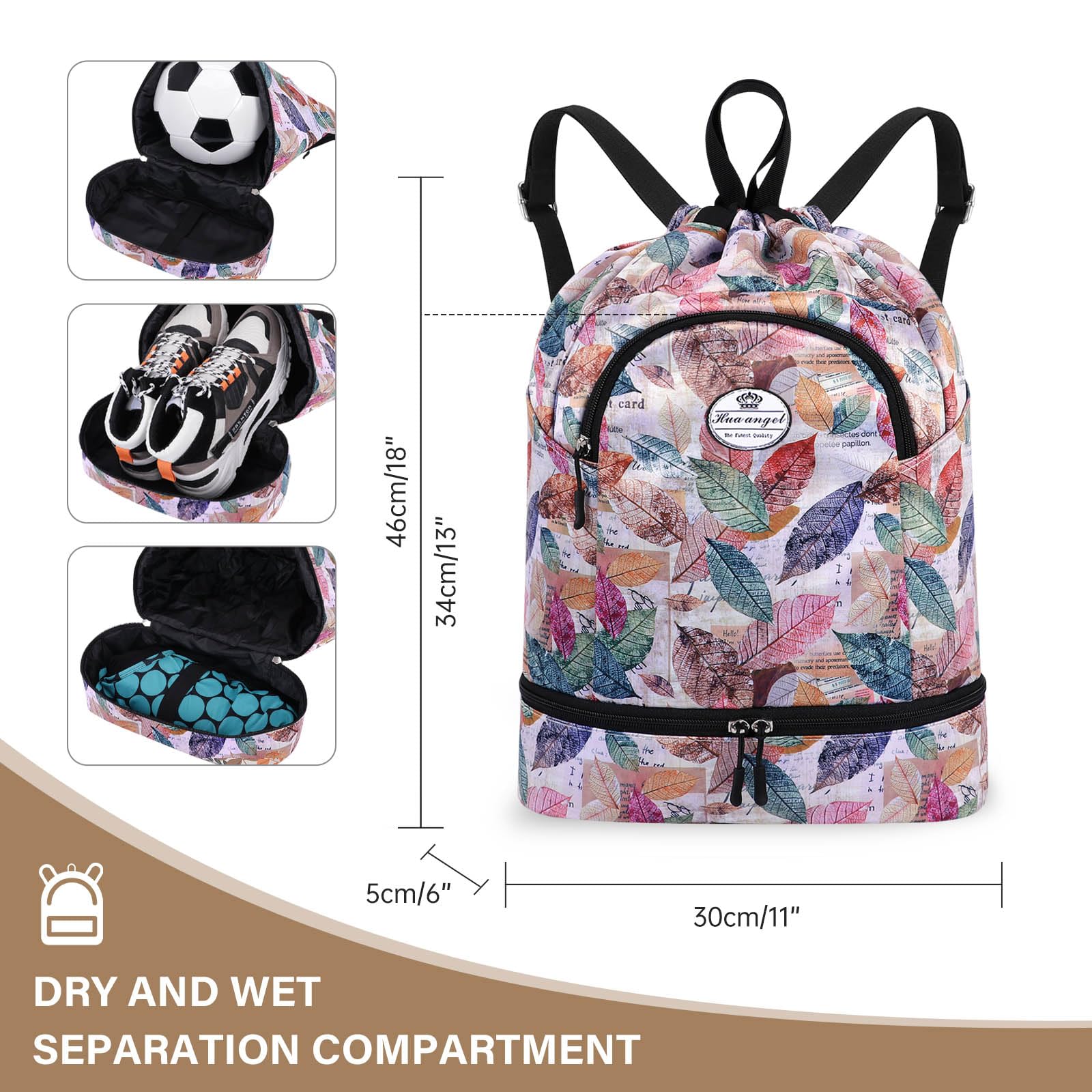 HUA ANGEL Unisex Drawstring Backpack Sports Gym Bag Drawstring Bag Weekend Daypack with Shoe Compartment for Women Men Basketball Football Outdoor Fitness Yoga Swimming Beach - Image 4