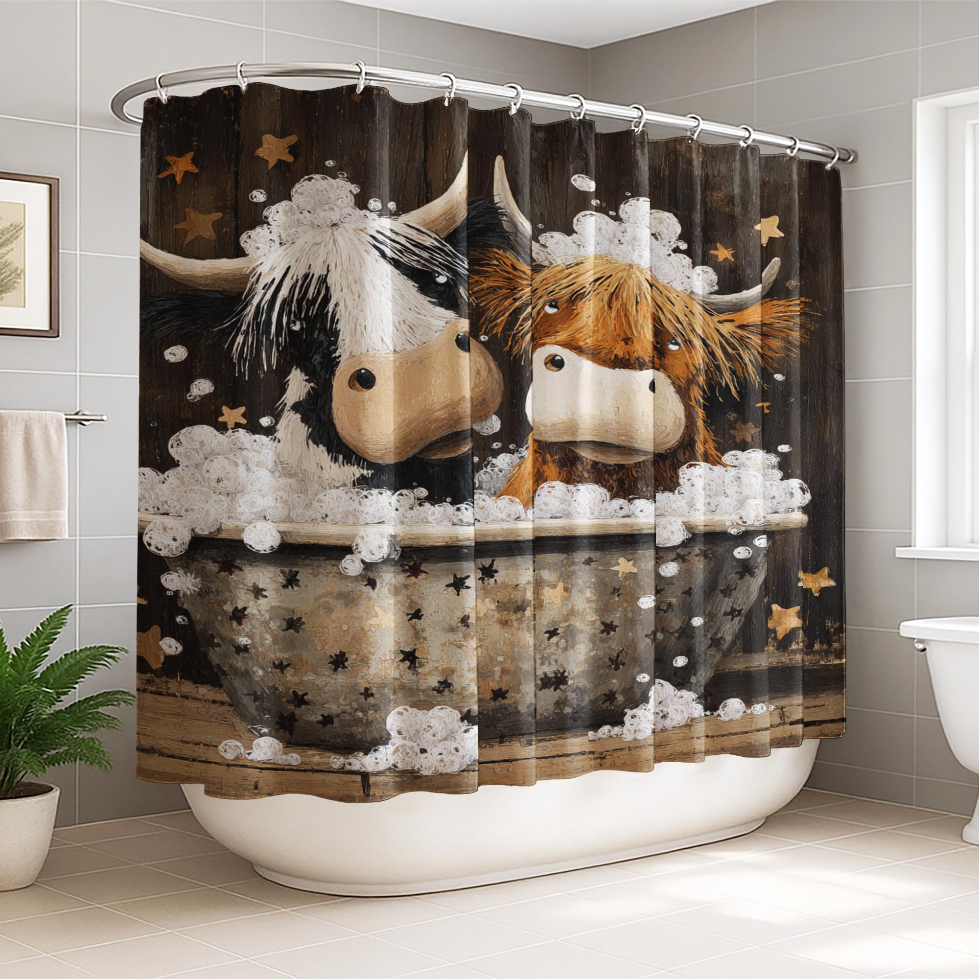 Rideau de douche en tissu imperméable vache 274x183 cm pour décoration salle de bain