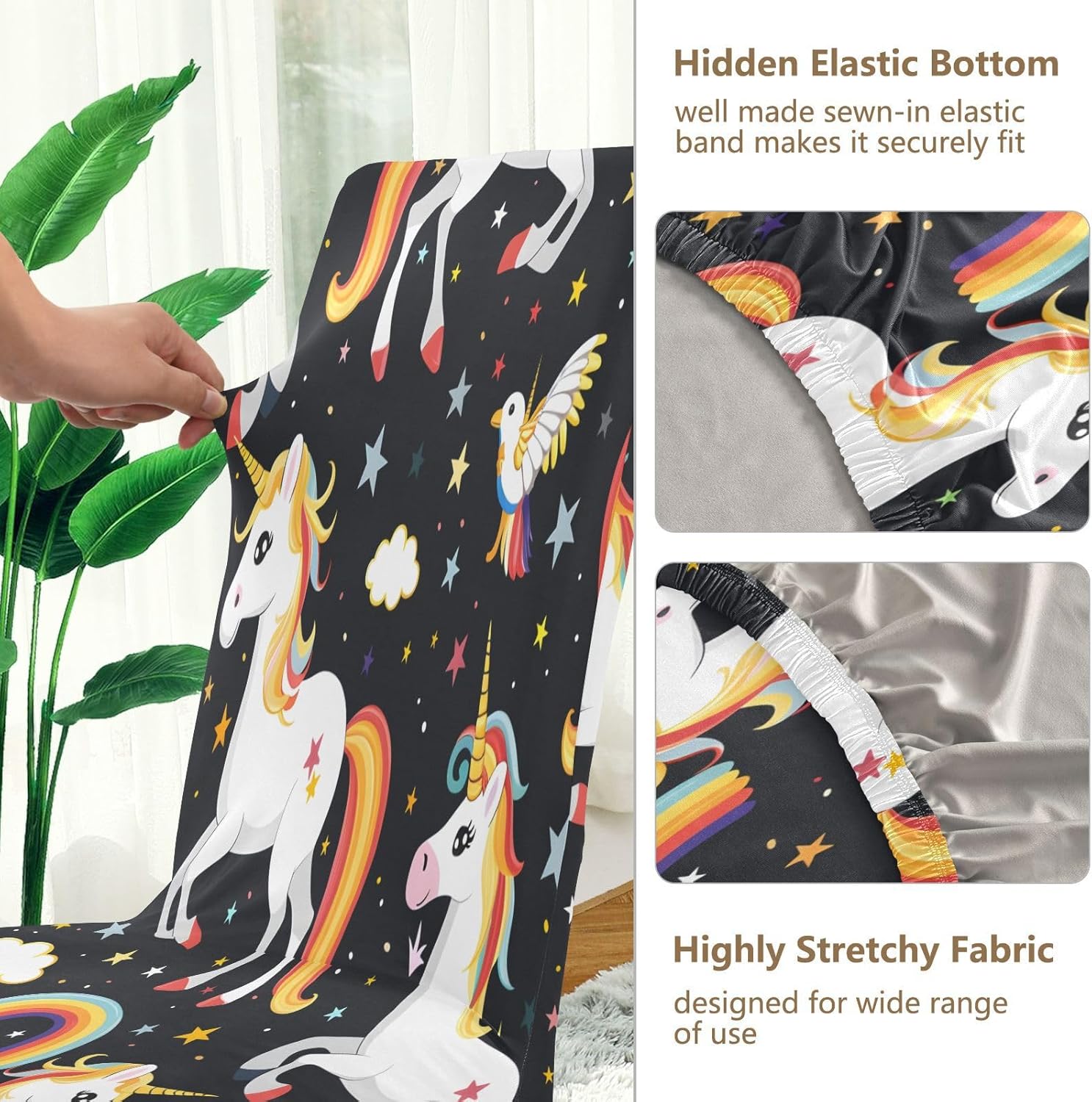 ALAZA Chair Covers for Dining Room, Unicorns Rainbows Pattern Stretch Chair Cover Sets Chair Protector Removable Washable for Ktichen Restaurant Hotel
