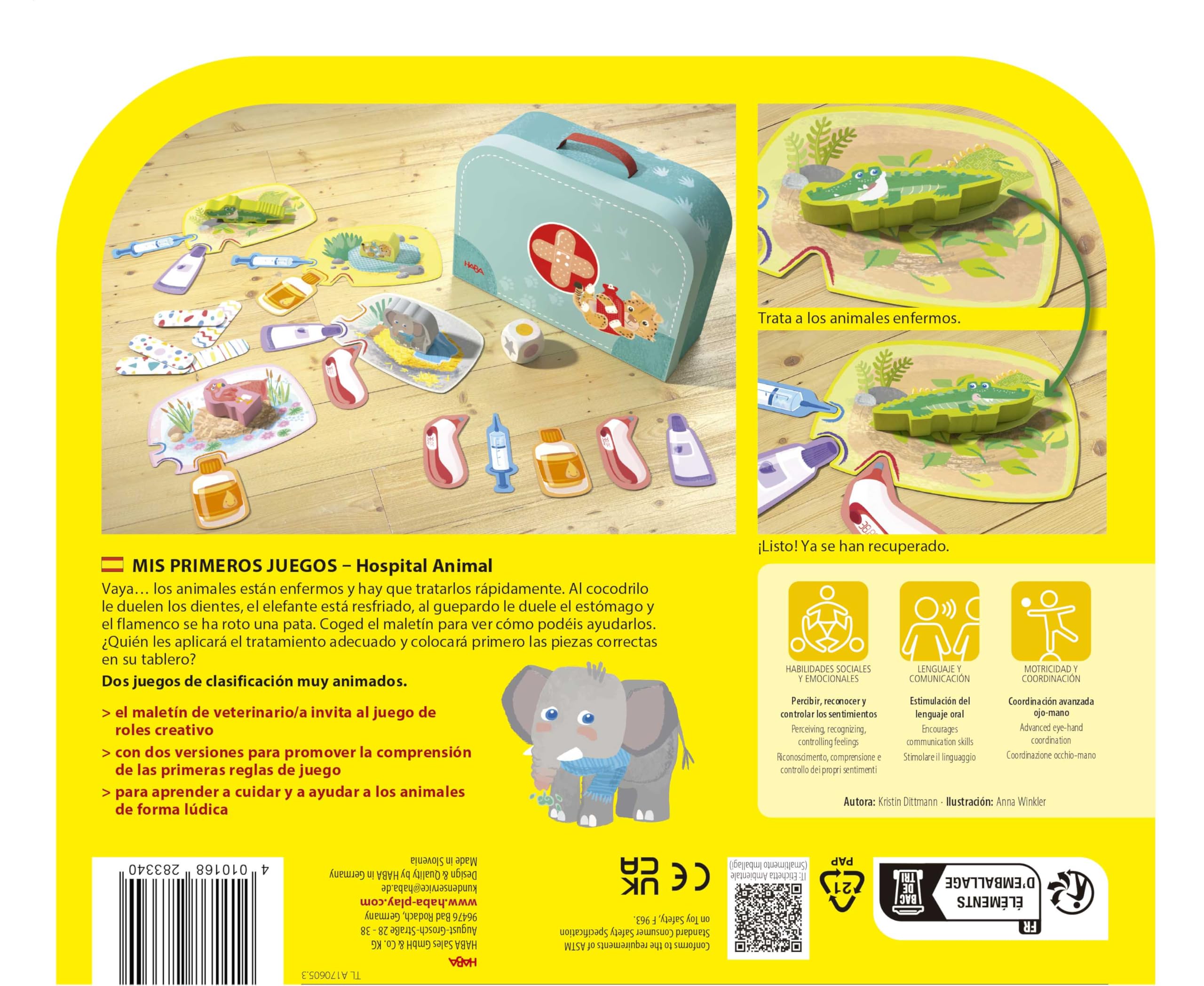 HABA 2011719004 - Mis Primeros Juegos - Hospital Animal, Juego Infantil de Mesa cooperativo y de asignación. Más 2 años
