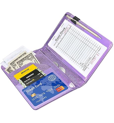 Miniatura 19 de Libreta organizadora para camarera Book&Waitstaff; de piel con brillos y cartera y bolsillo con cierre; lindo organizador con bolsillo para monedas