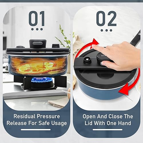 Miniatura 3 de Moss & Stone Utensilios de cocina de micro presión de 2.3 cuartos de galón con mango desmontable y tapa de vidrio de operación con una sola mano,