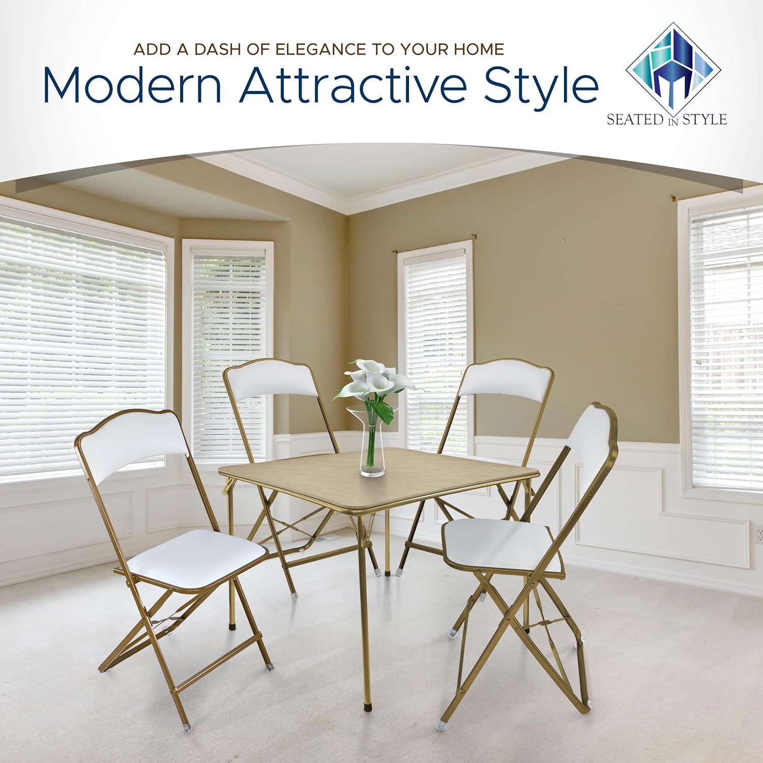 Folding Chairs with Padded Seats 4 Pack - Foldable Chair with Heavy-Duty Steel Frame, Elegant Party Bridge Chairs, Metal Folding Chair for Outside, Home, Office, Indoor & Outdoor Events - Gold/White