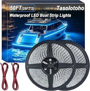 50FT Blue LED Boat Strip Lights, IP65 Waterproof Marine Light | 12V LED Boat Interior Flexible Strip Lights for Pontoon, Deck, Night Fishing, Kayak, RV, Bass, Yacht Lighting