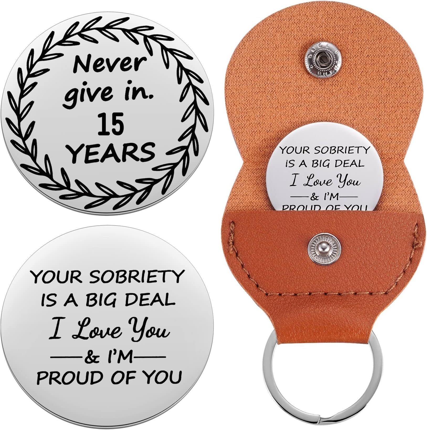 Ukodnus 15 Year Sobriety Coin, Fifteen Years Sober, Recovery Token, Sober for Him, AA Recovery Medallion Chip, Unique 12 Step Gifts, NA Addiction Recovery Gift