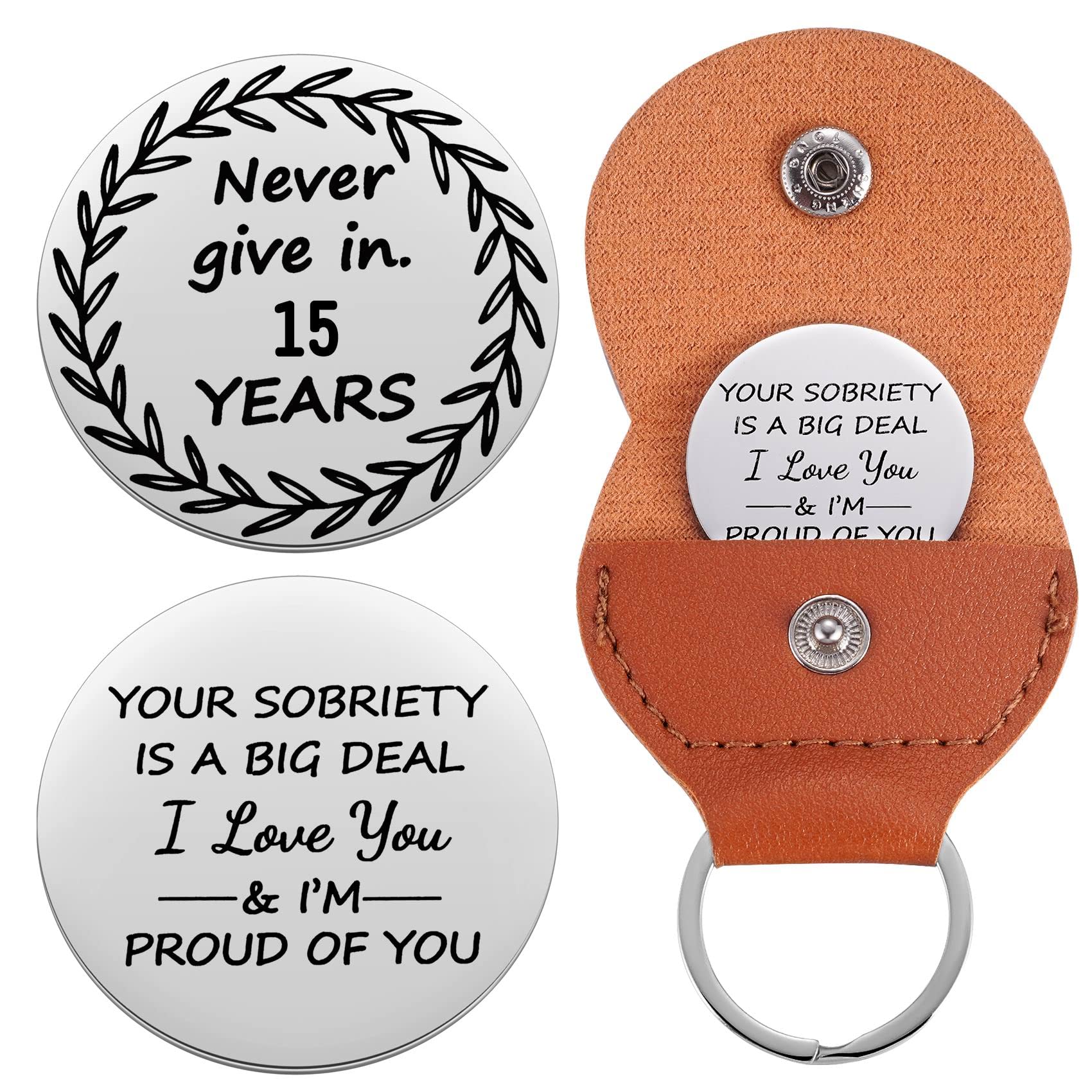 Ukodnus 15 Year Sobriety Coin, Fifteen Years Sober, Recovery Token, Sober for Him, AA Recovery Medallion Chip, Unique 12 Step Gifts, NA Addiction Recovery Gift