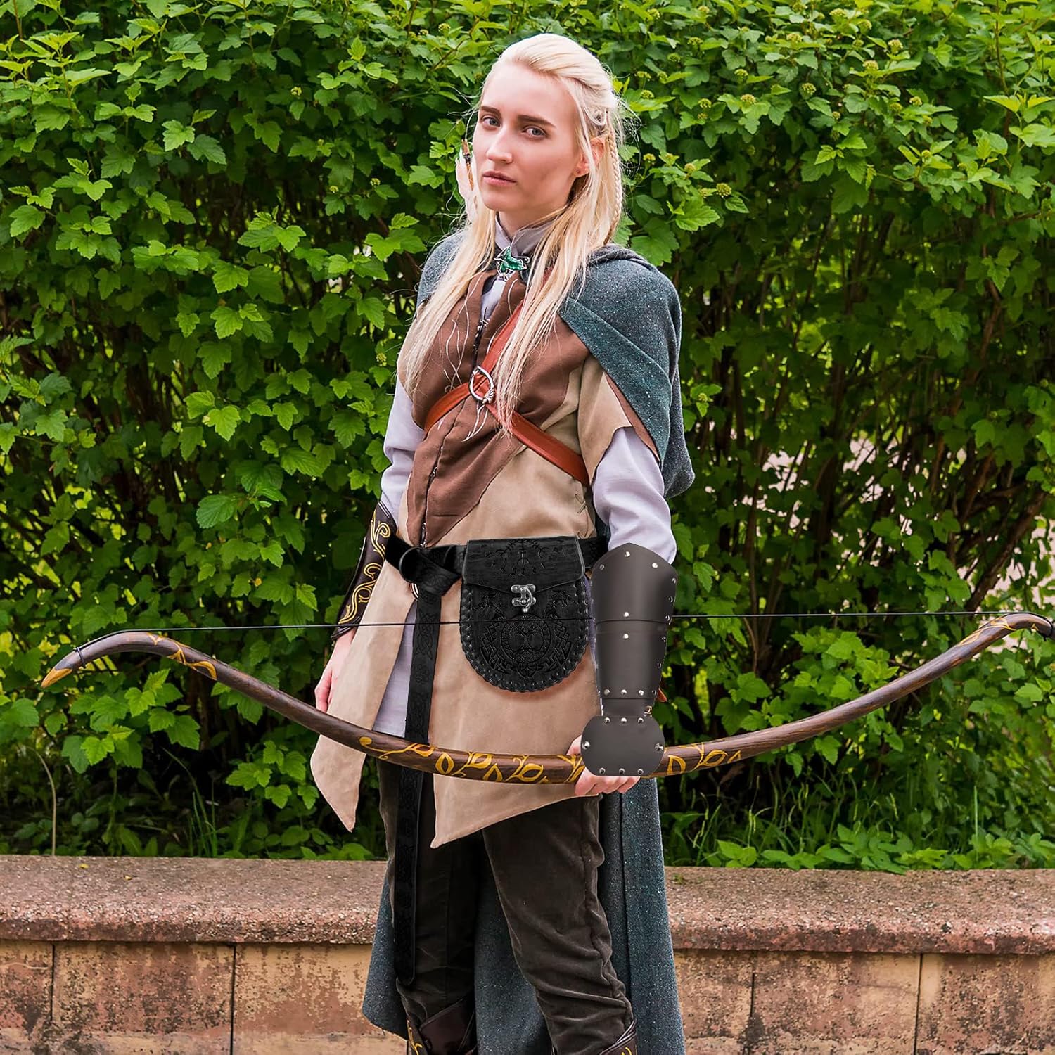 Leather Gauntlet Wristband Medieval Bracers Viking Wrist Guards Archery Guards Bracers Wide Arm Armor Cuff for Women Men 2PCS - Image 3