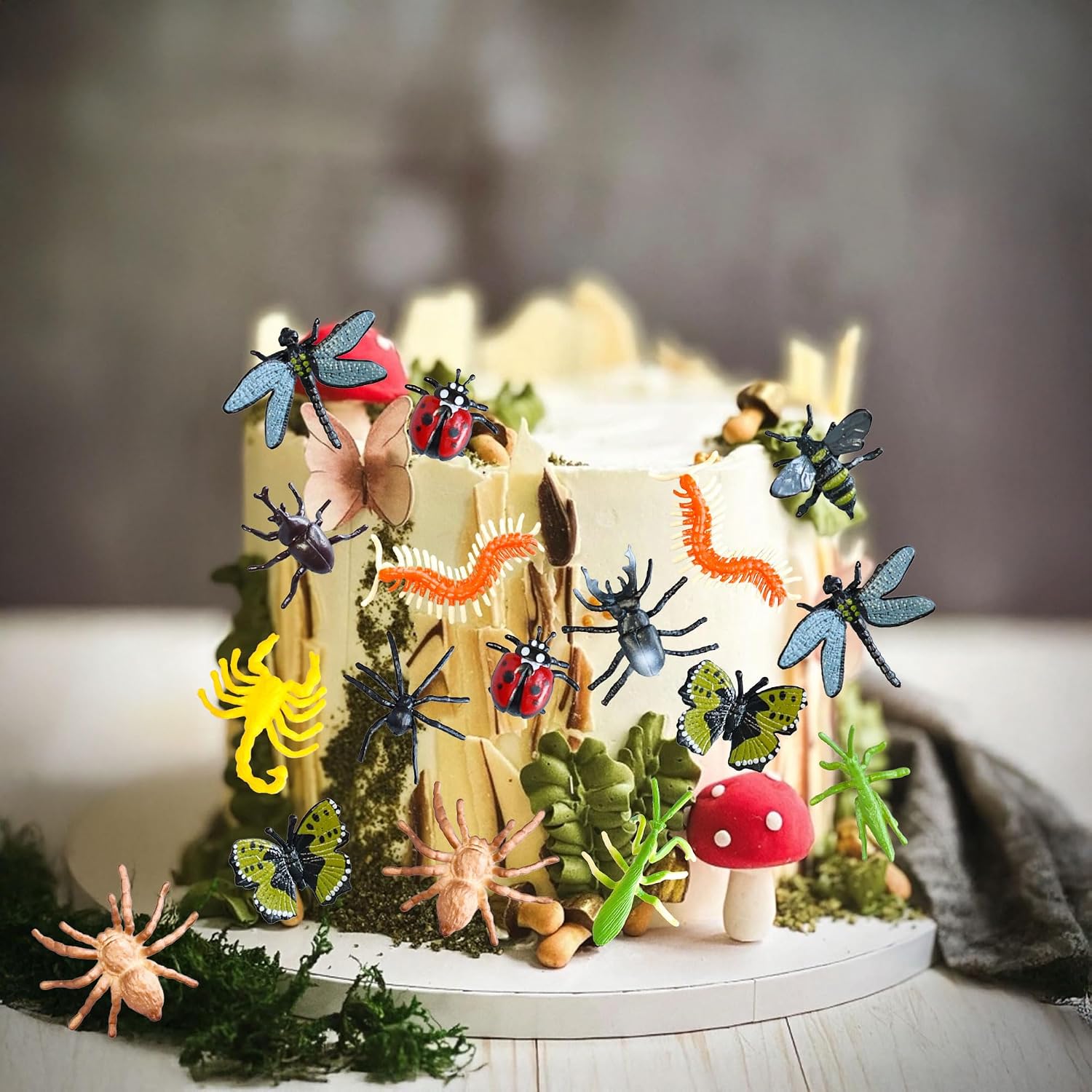 Ephlyn 24Pcs Insects Cake Topper Decorations with Butterfly Bee Ladybug Scorpion Bugs Theme Cake Pick for Baby Shower Kids Birthday Spoof Party Cake Decorations