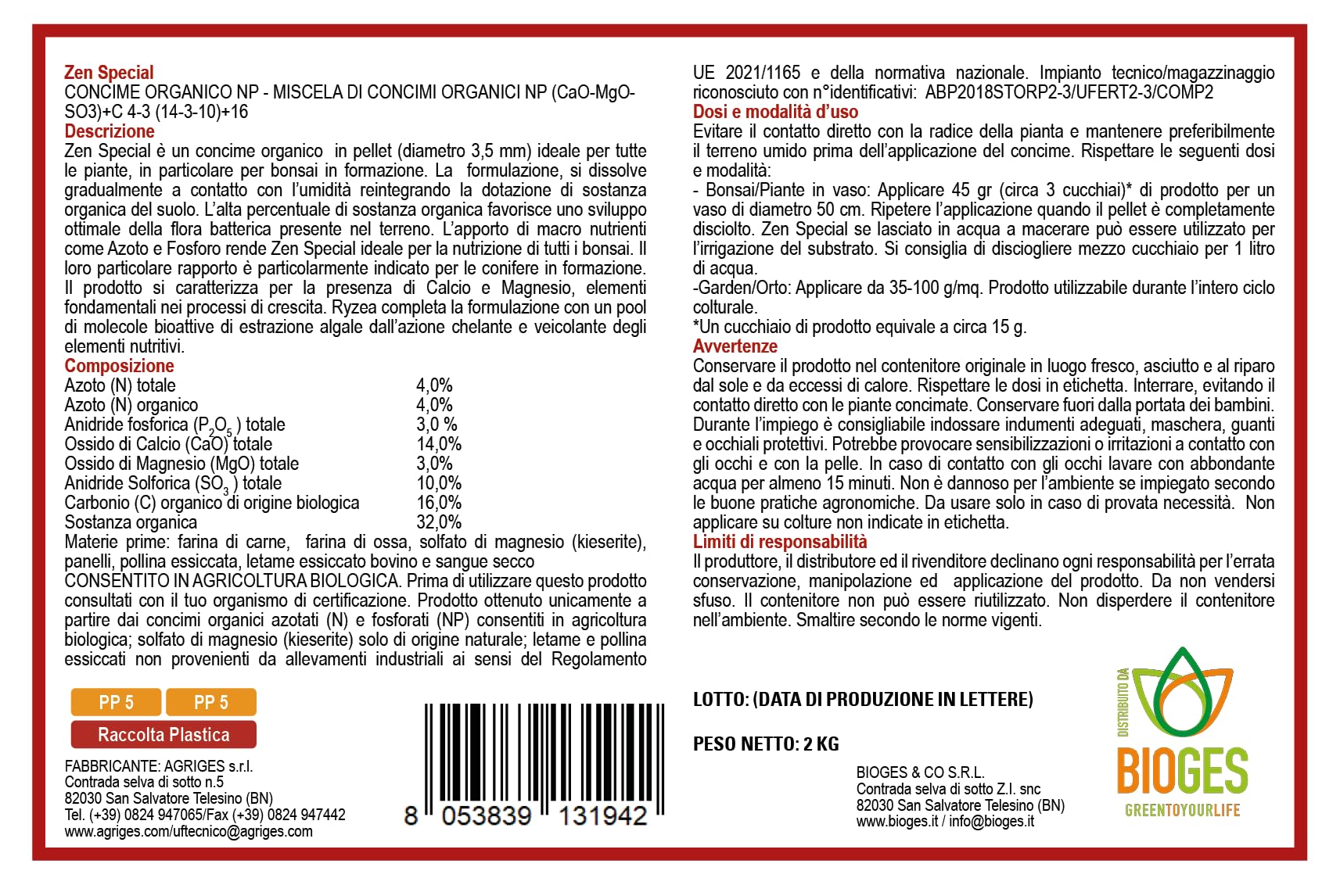Zen Special 4.3.1 da 2 kg - Concime Organico pellettato Biologico Ideale per Le conifere in Formazione
