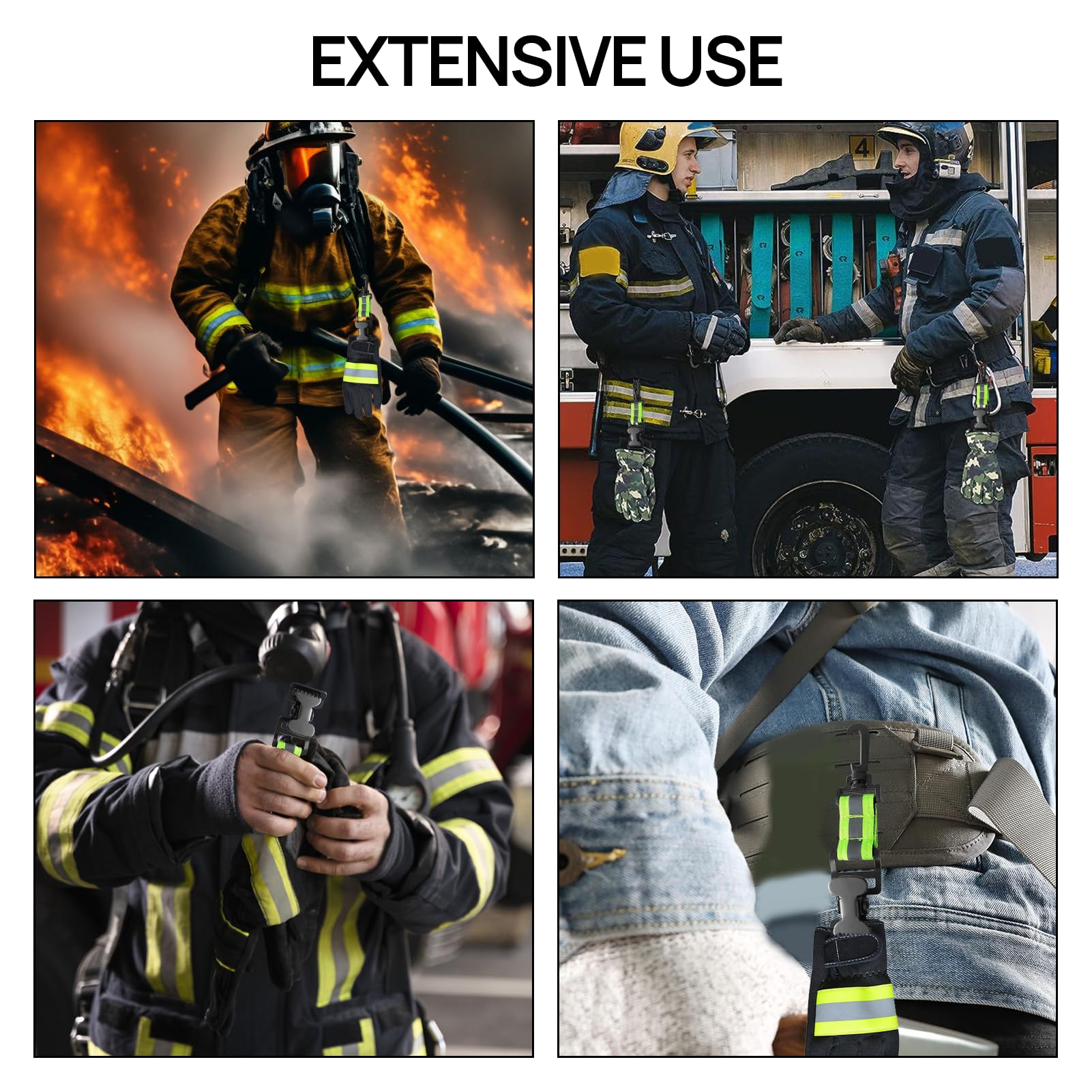2 guanti da vigili del fuoco, supporto per guanti, guanti da pompiere, doppia clip, clip con clip in metallo, supporto per guanti e maschere