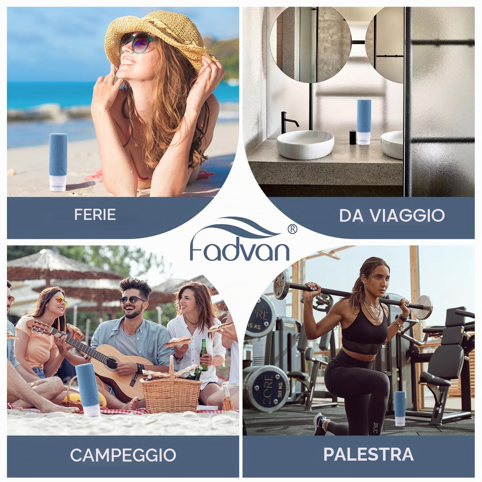 FADVAN Set Contenitori da Viaggio per Liquidi - 4pcs Flaconi da Viaggio in Silicone 100 Ml - Boccette per Porta Profumo,Doccia Shampoo,Detersivo, Accessori Utili (Morandi)