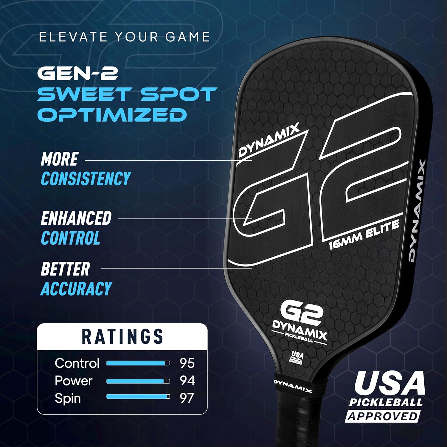 Carbon Fiber Pickleball Paddle 16mm G2, USAPA Approved Raw Carbon Gen2, Pro-Grade Thermoformed Pickleball Racket, Elite Pickle-Ball Paddle for Control, Power & Spin