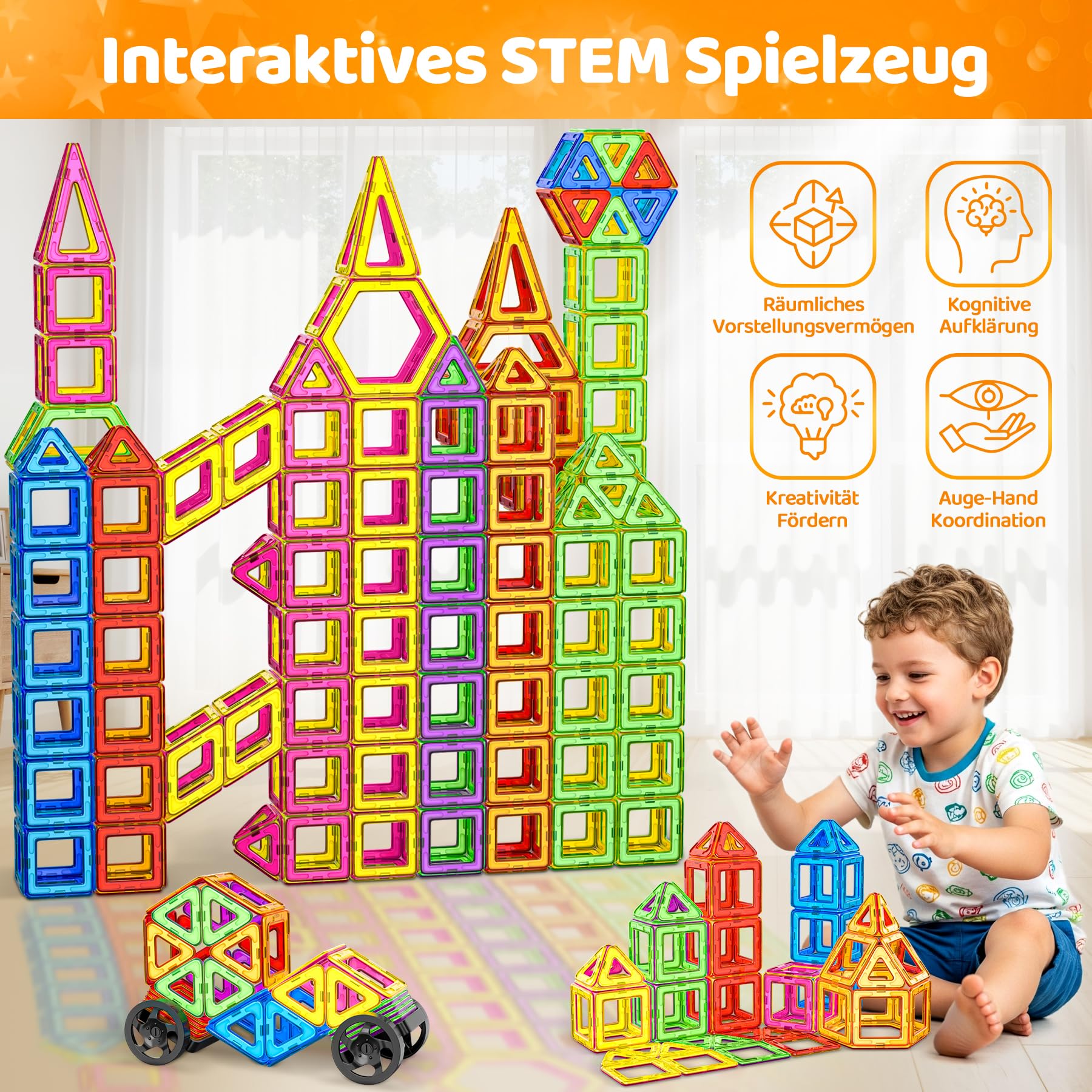 COOLJOYA Costruzioni Magnetiche 120 Pezzi, Costruzioni Magnetiche, Costruzioni per Bambini 3 Anni Magneti Bambini 3 4 5 6 7 8 Anni