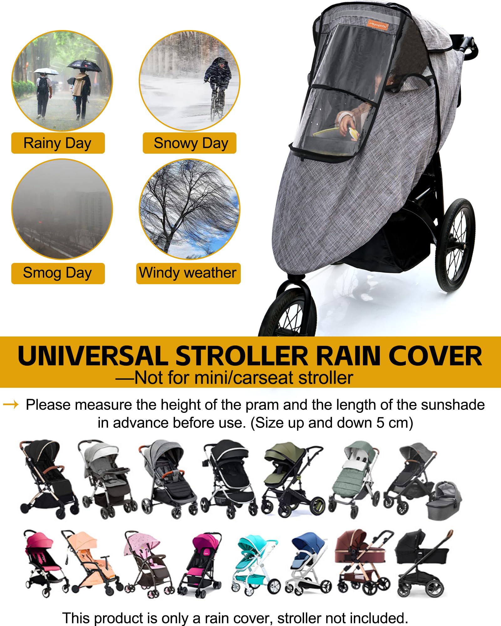 Cubierta impermeable para cochecito, accesorio universal para cochecito, impermeable, protección contra el viento, protege del polvo y la nieve, protector contra el clima de viaje para bebés (gris)
