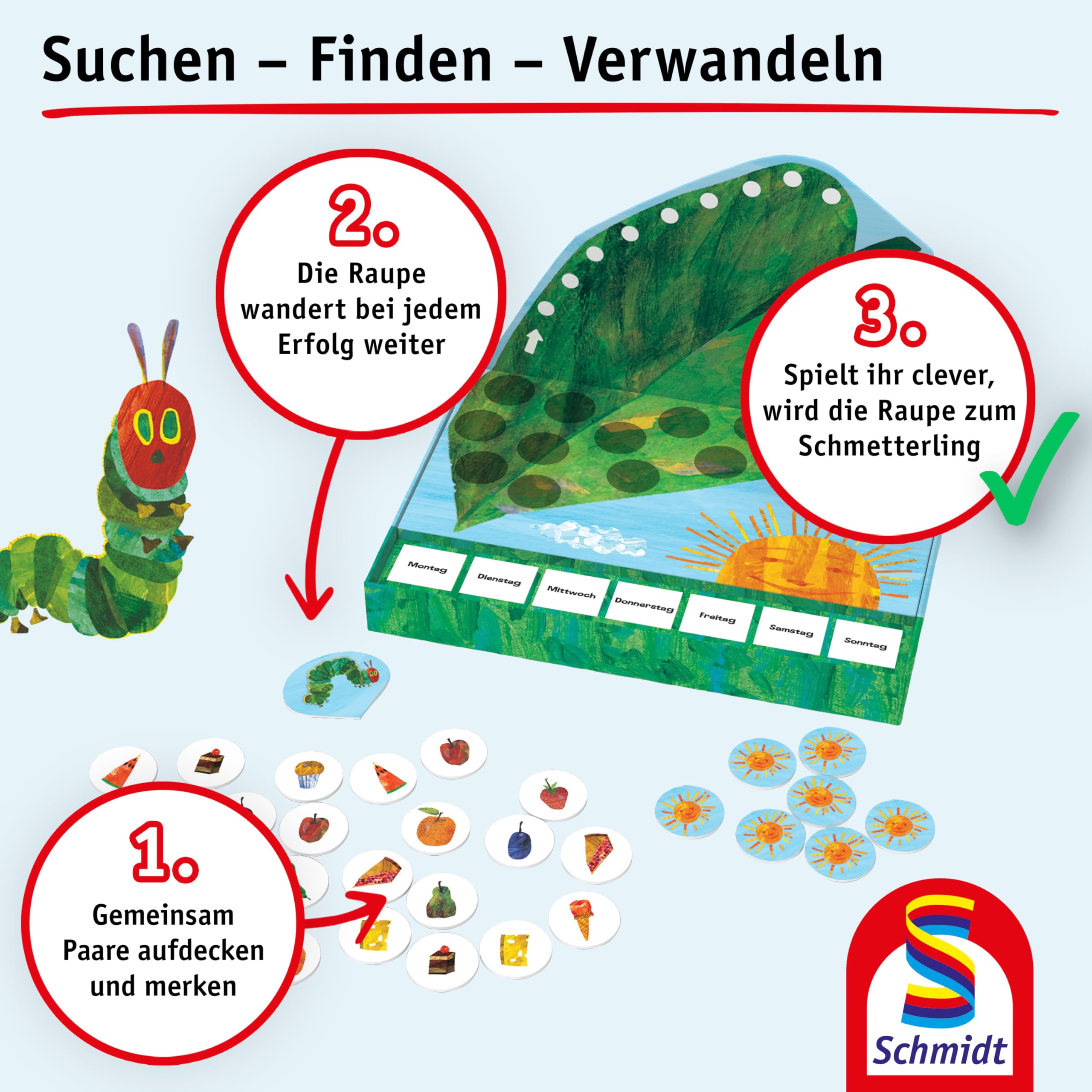 Schmidt 40671 Beeil Dich, kleine Raupe! Lernspiel, ab 3 Jahren | Die kleine Raupe Nimmersatt