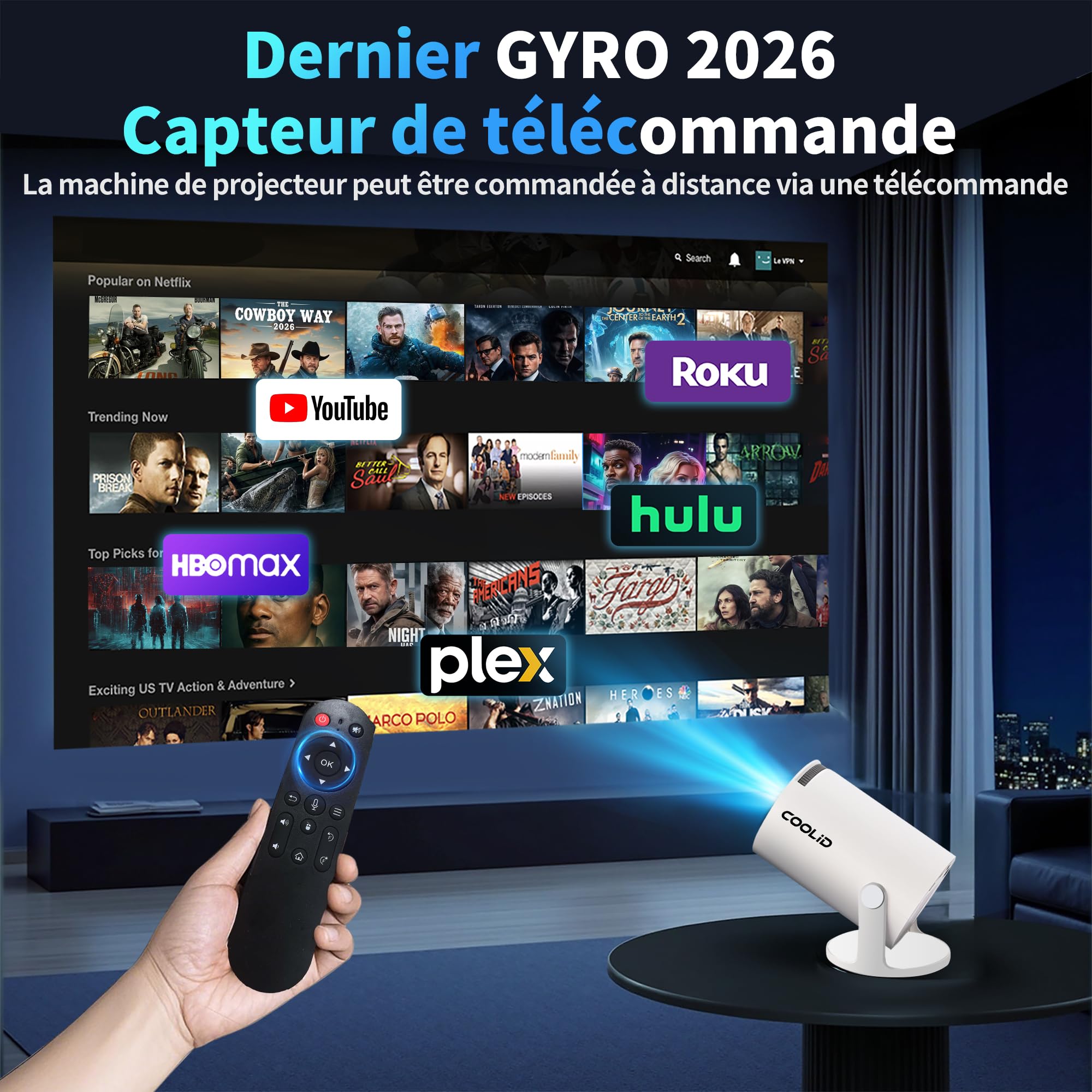 [Apps intégrées & 2026 Upgraded] Mini Vidéoprojecteur Supporte 4K 1080P avec 5G WiFi 6 Et BT 5.2 Le Projecteur Soutien Rotation 180° Portable Projecteur Video Applicable Laptop/HDMI/TV Stick,Blanc