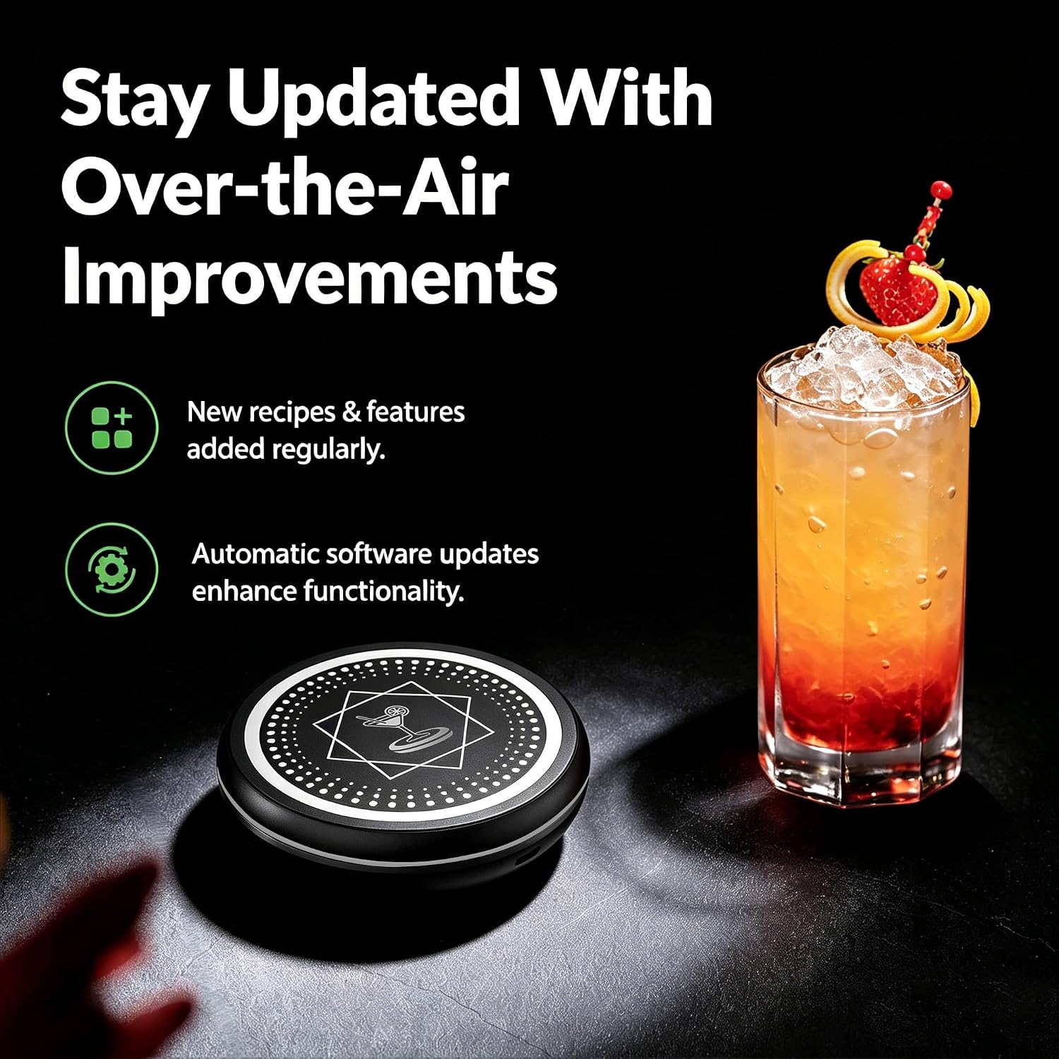 Smart Coaster Rechargeable Cocktail Maker 2026, Black | Portable APP-Features, Cordless Design, Easy to Clean & Carry, Suitable for Bars/Clubs/Home Use