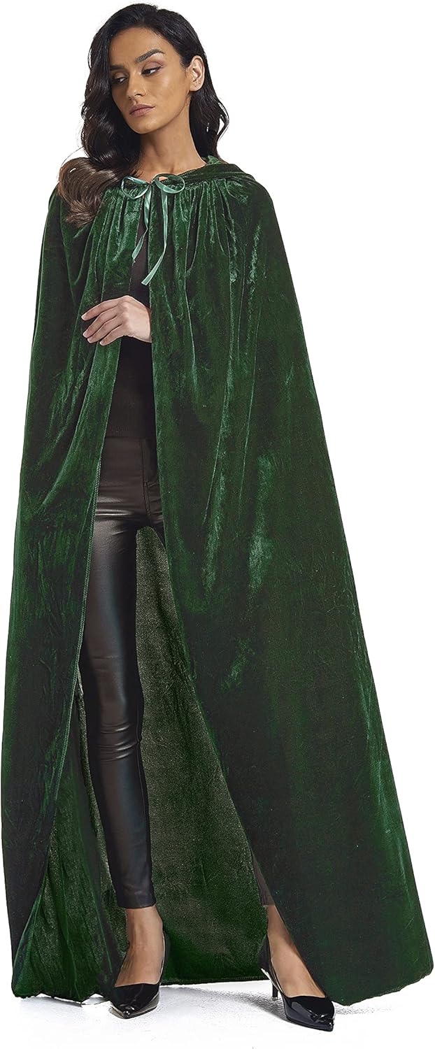 Velvet Cloak, Adult Hooded Cloak Velvet Cape Halloween Witch Costume for Men and Women Cosplay Costumes - Image 2