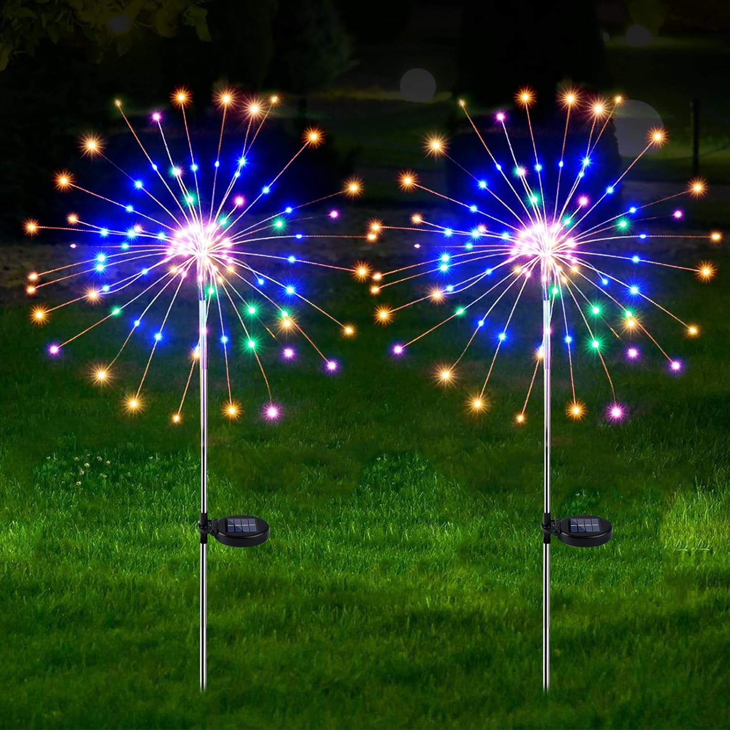 Backyard Ornament Photo voltaic Lights, 2 x Photo voltaic Fireworks Mild 200 LED Photo voltaic Lamps, 8 Modes Fireworks Backyard Lights Waterproof DIY Panorama Mild Dandelion Lights for Backyard, Garden, Patio (Multi-Color)