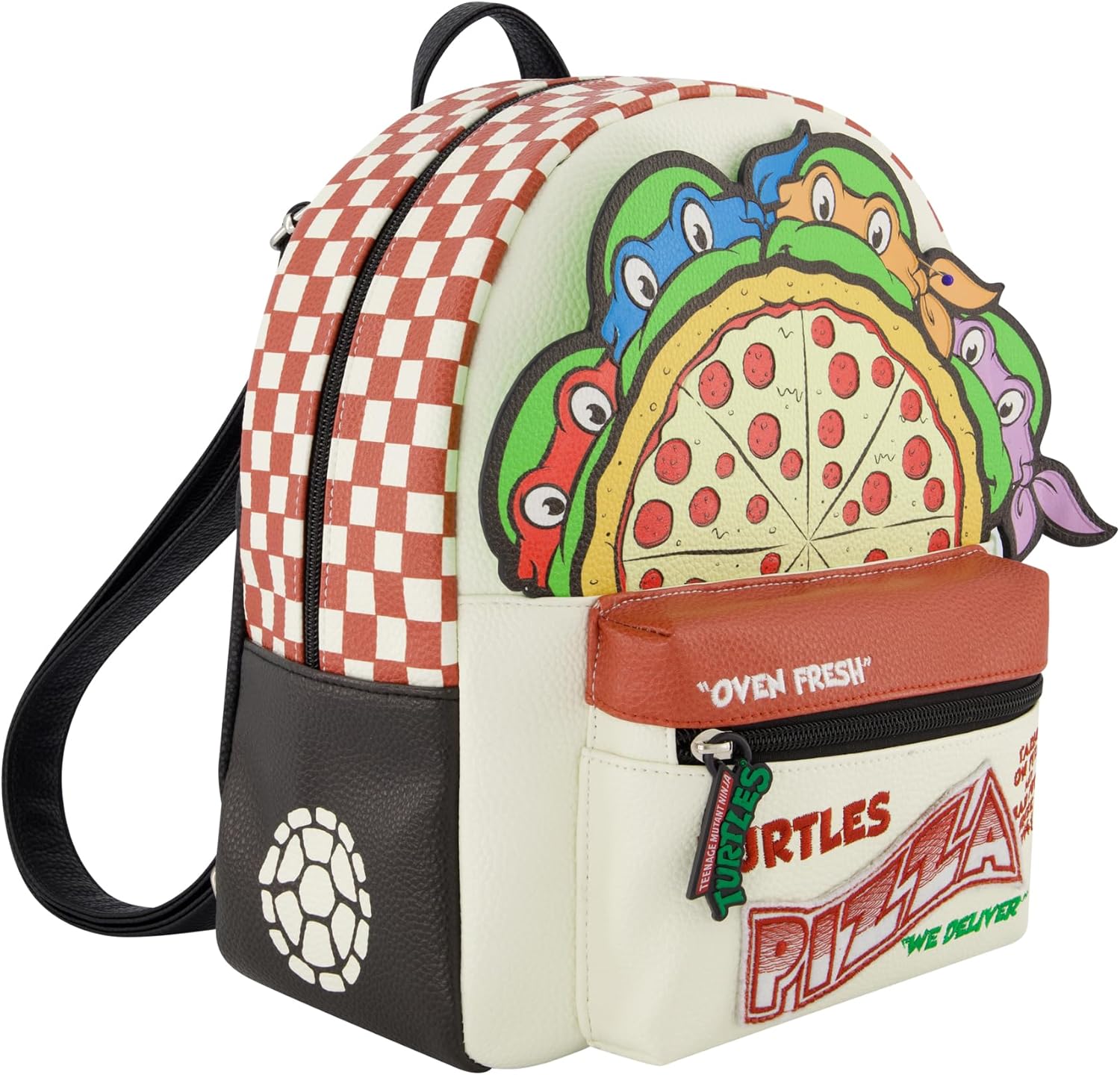 Concept One Teenage Mutant Ninja Turtles Mini Backpack, TMNT Small Travel Bag for Men and Women, Adjustable Shoulder Straps, Pizza, 10 Inch